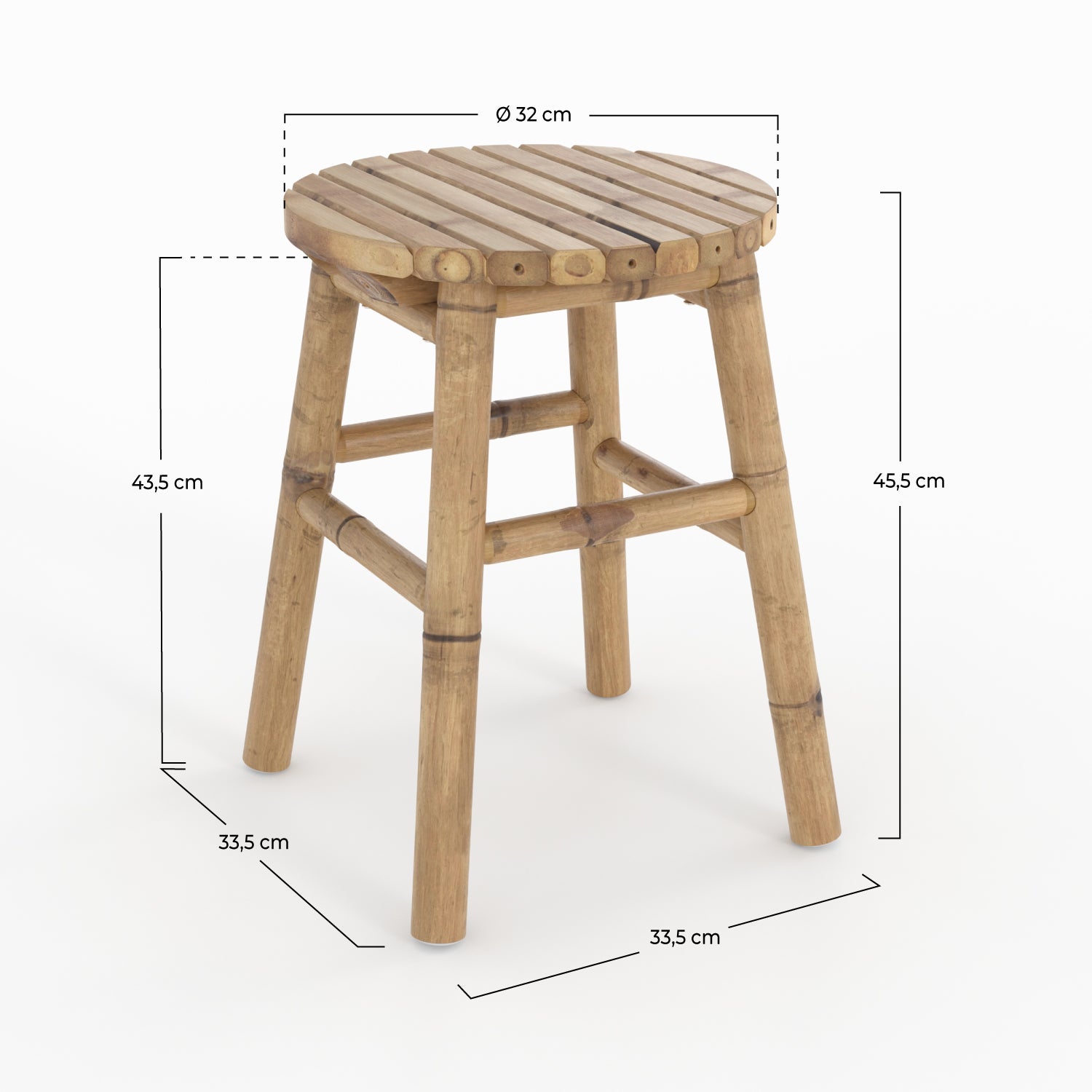 sgabello in bambù da giardino altezza 45
