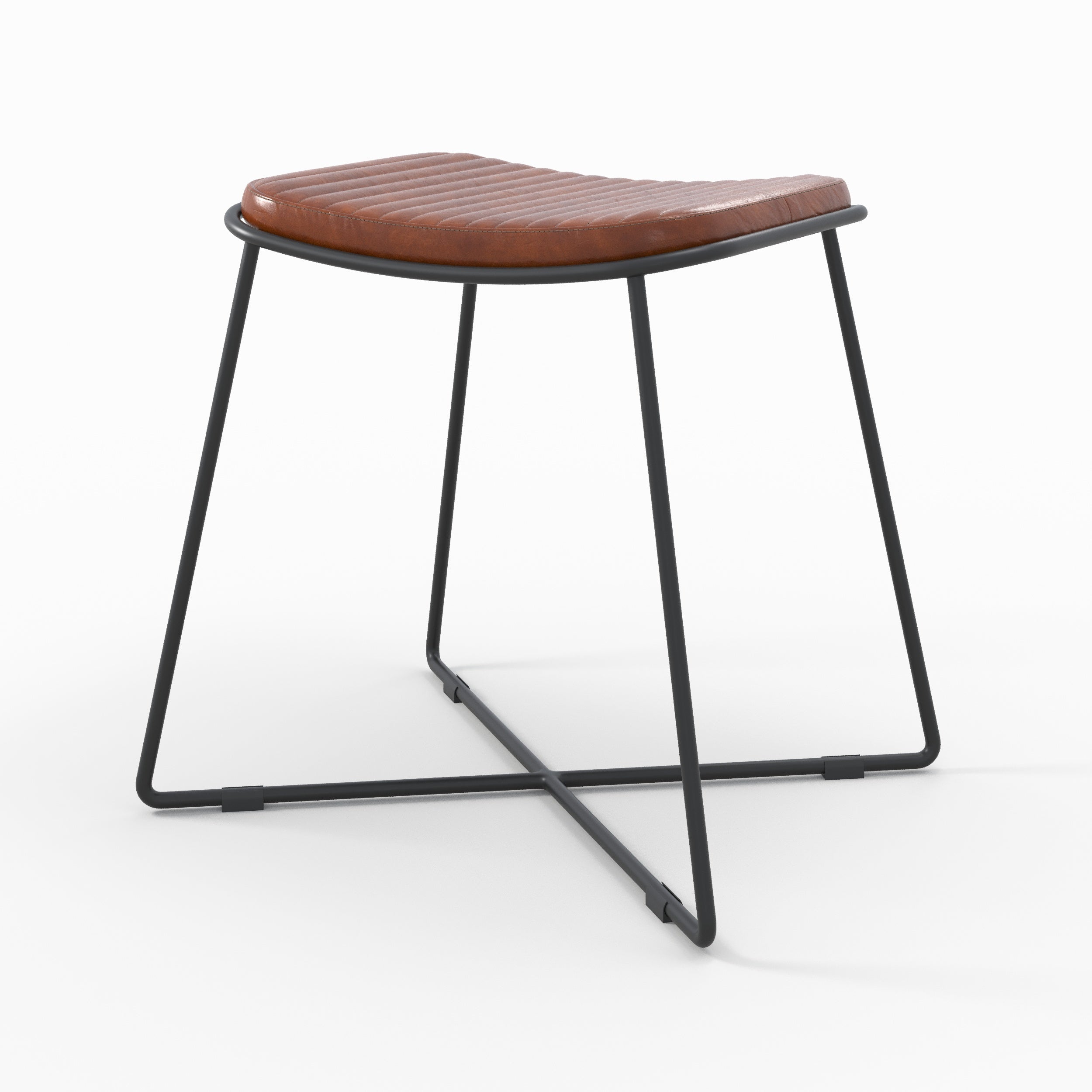 tabouret germain en cuir marron pieds noirs