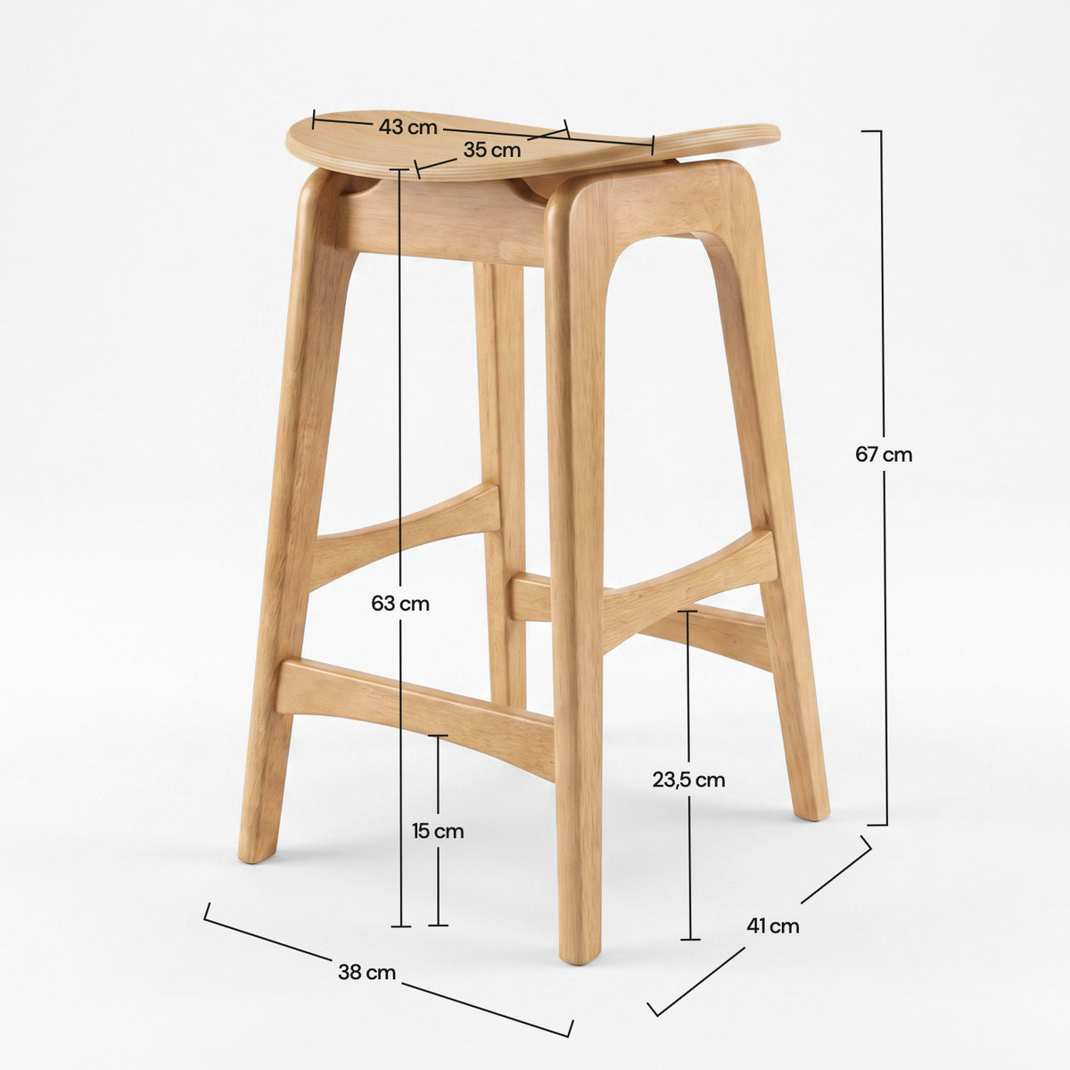 Dimensions du tabouret pour îlot central Jude 63 cm en bois clair - Maison Pavane