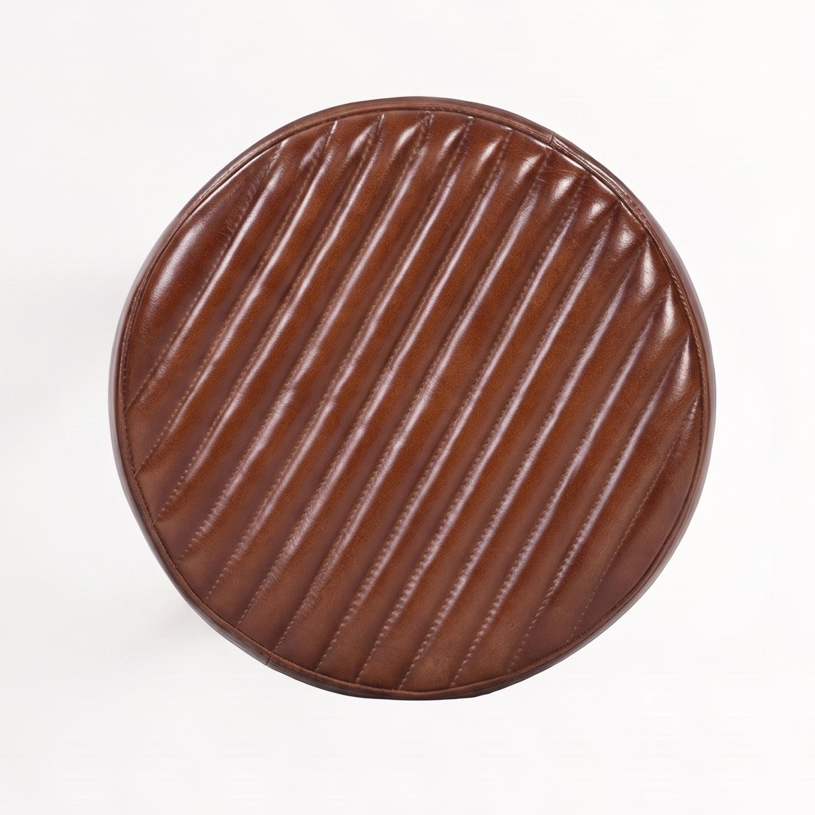 Tabouret pour îlot central Lucien 65 cm en cuir de buffle marron foncé, vue de dessus - Maison Pavane