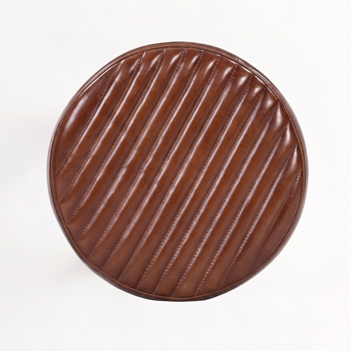 Tabouret pour îlot central Lucien 65 cm en cuir de buffle marron foncé, vue de dessus - Maison Pavane