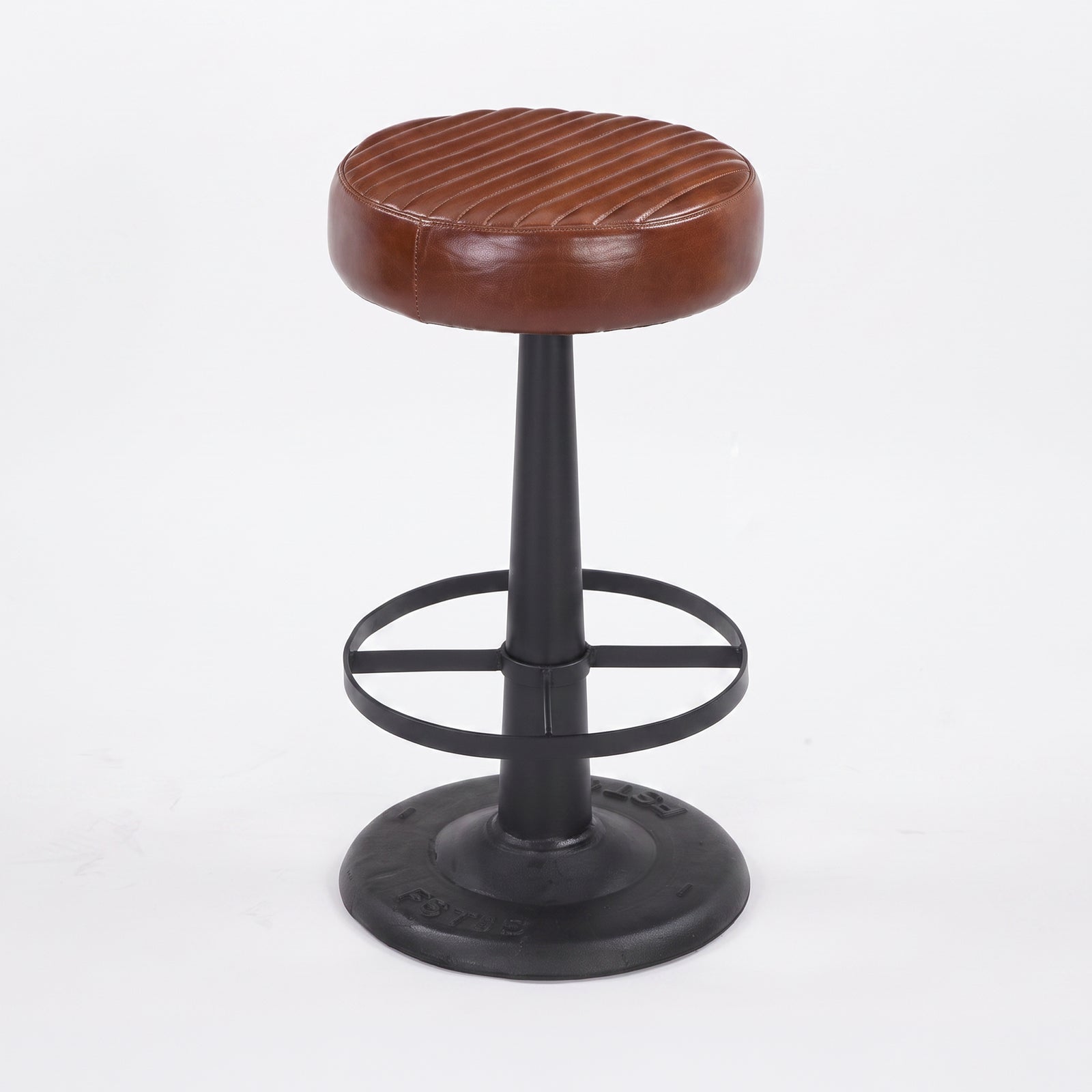 Tabouret pour îlot central Lucien 65 cm en cuir de buffle marron foncé - Maison Pavane