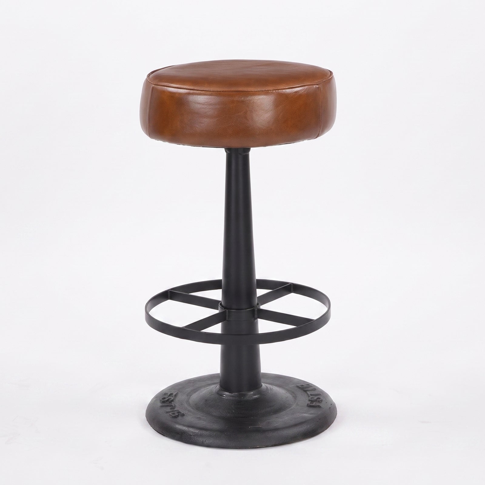 Tabouret pour îlot central Lucien 65 cm en cuir de buffle marron - Maison Pavane