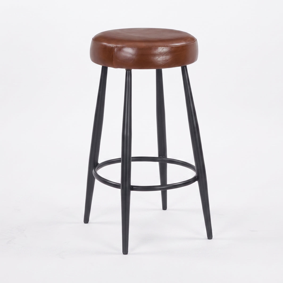 Tabouret pour îlot central Malo 65 cm en cuir de buffle marron foncé - Maison Pavane