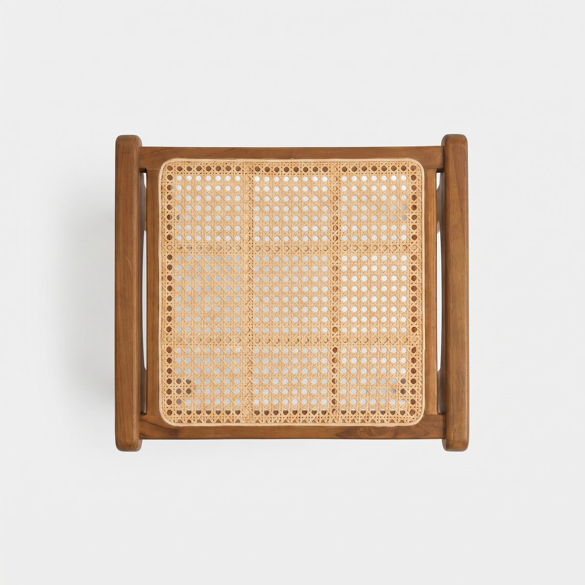 Tabouret Marcelle en teck et cannage en rotin 42,5 cm, vue de dessus - Maison Pavane