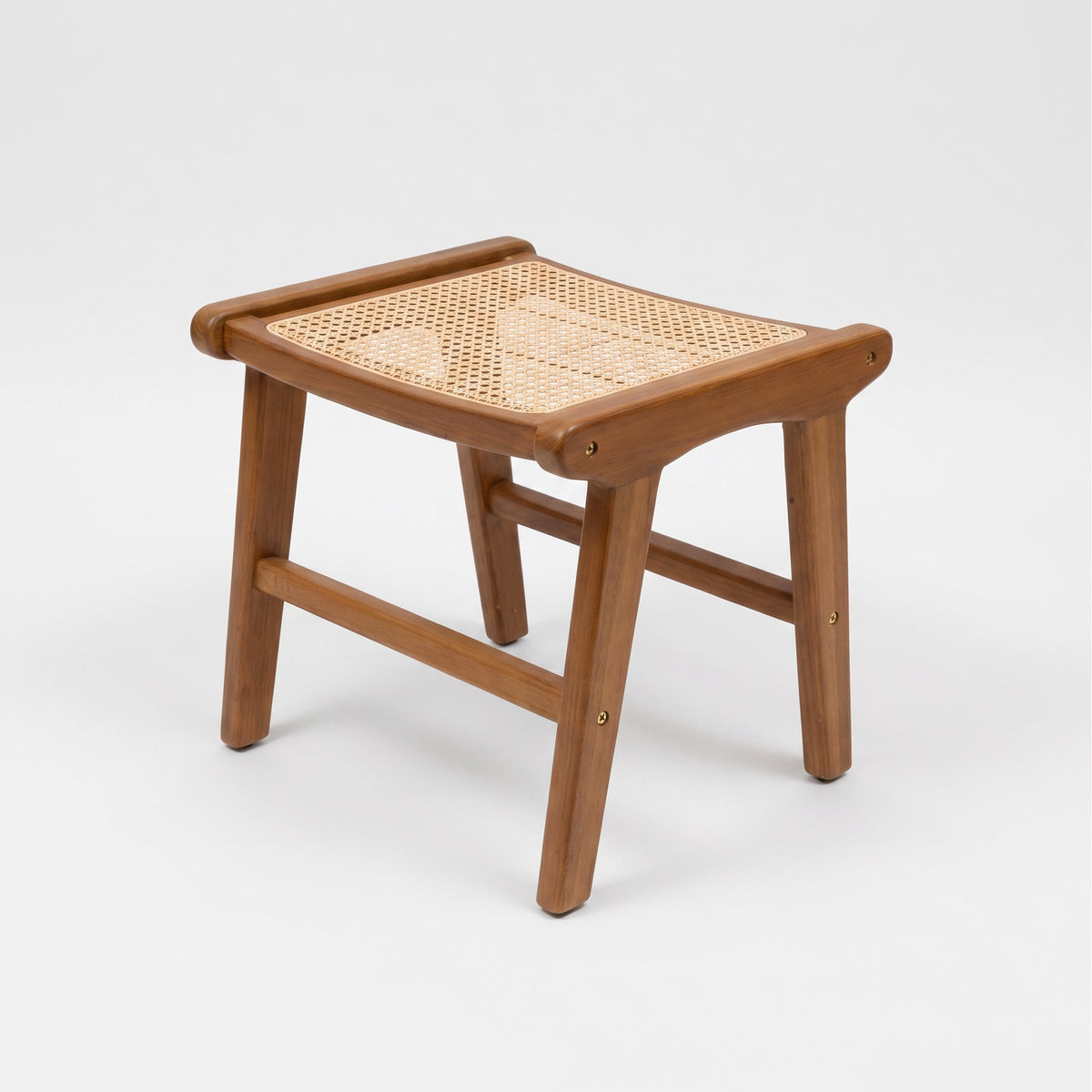 Tabouret Marcelle en teck et cannage en rotin 42,5 cm - Maison Pavane