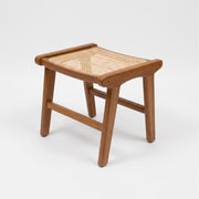 Tabouret Marcelle en teck et cannage en rotin 42,5 cm - Maison Pavane