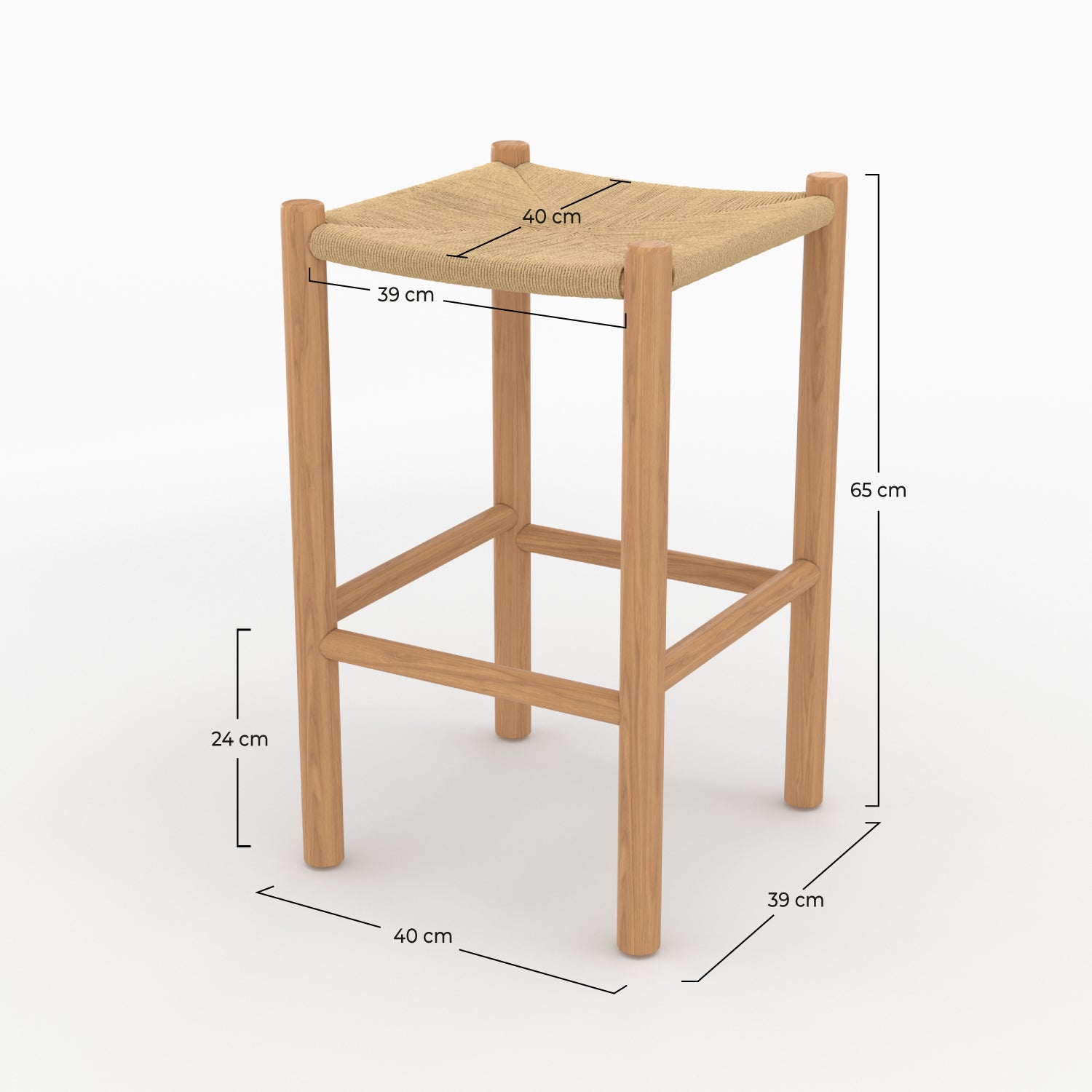 sgabello per isola centrale kira 65 cm in teak e rattan fondo beige