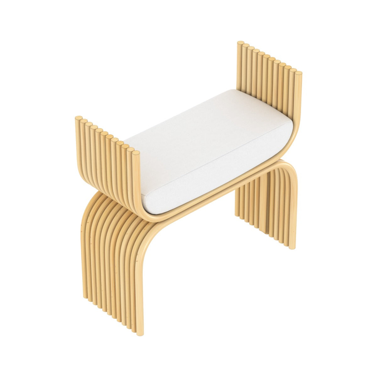 sgabello Reane in rattan con cuscino bianco per seduta