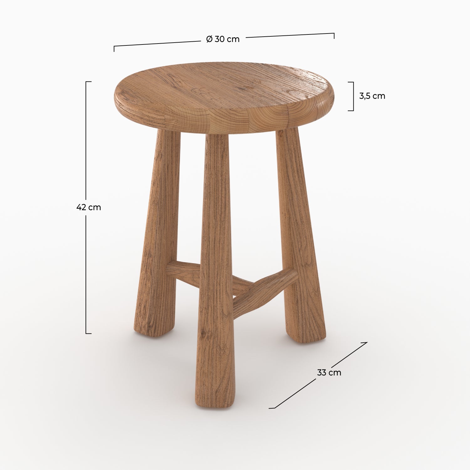 sgabello toby in legno di olmo altezza 42 cm