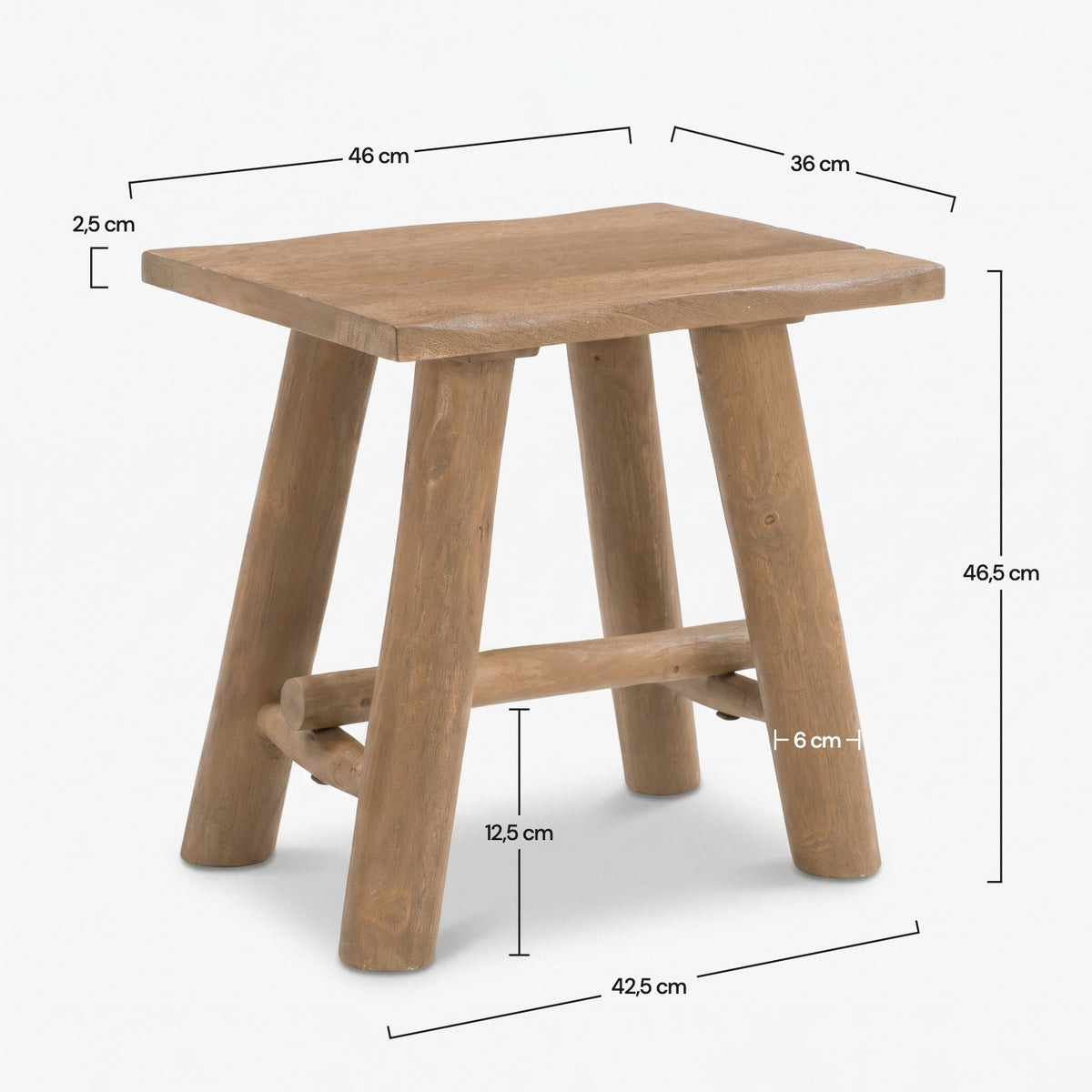 Dimensions du tabouret Toxis en bois de manguier marron 46 cm - Maison Pavane