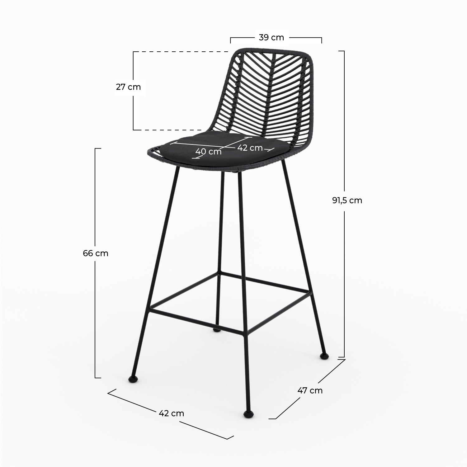 Tamara lot 2 chaises hautes rotin noir ilot