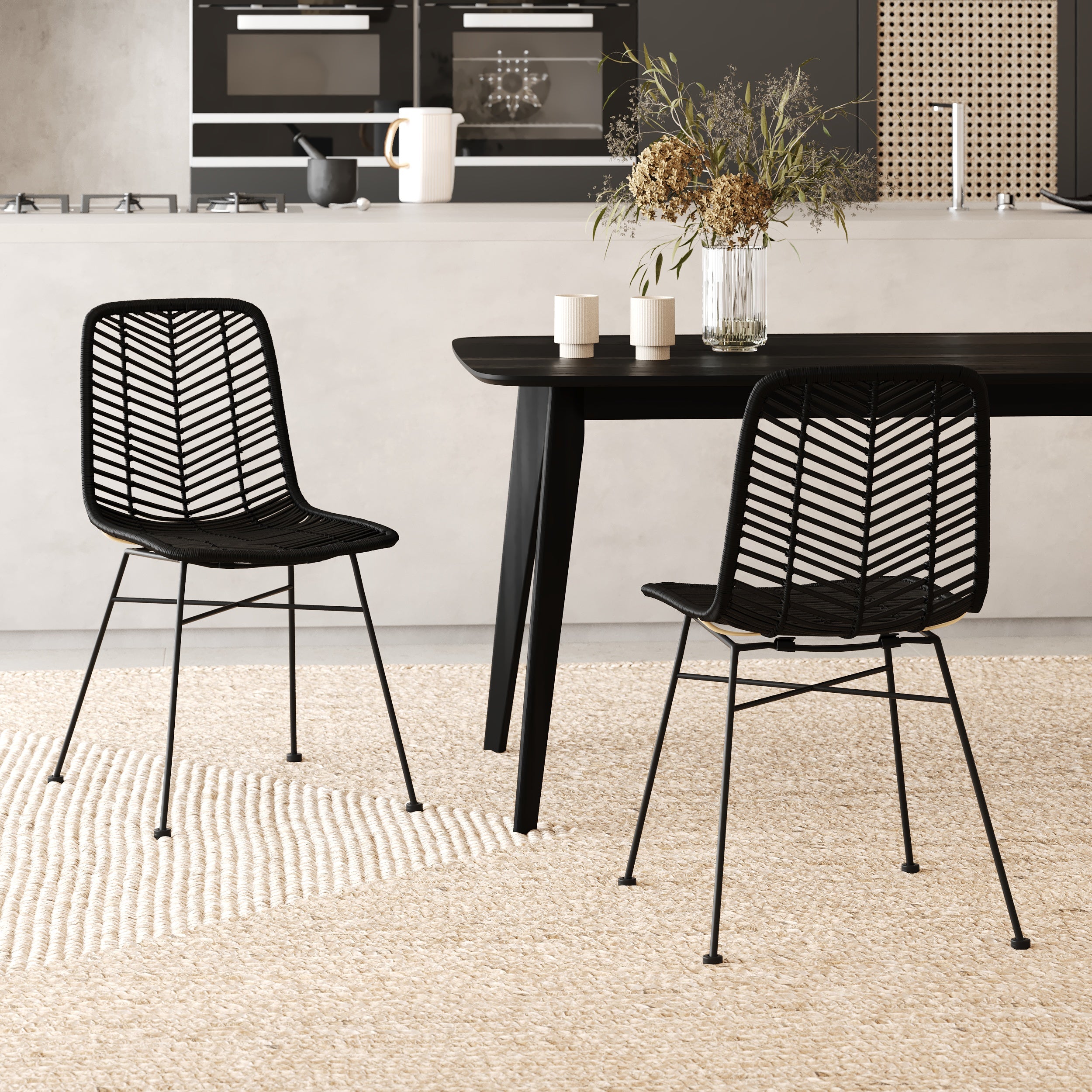 tamara lot de 2 chaises en rotin noir