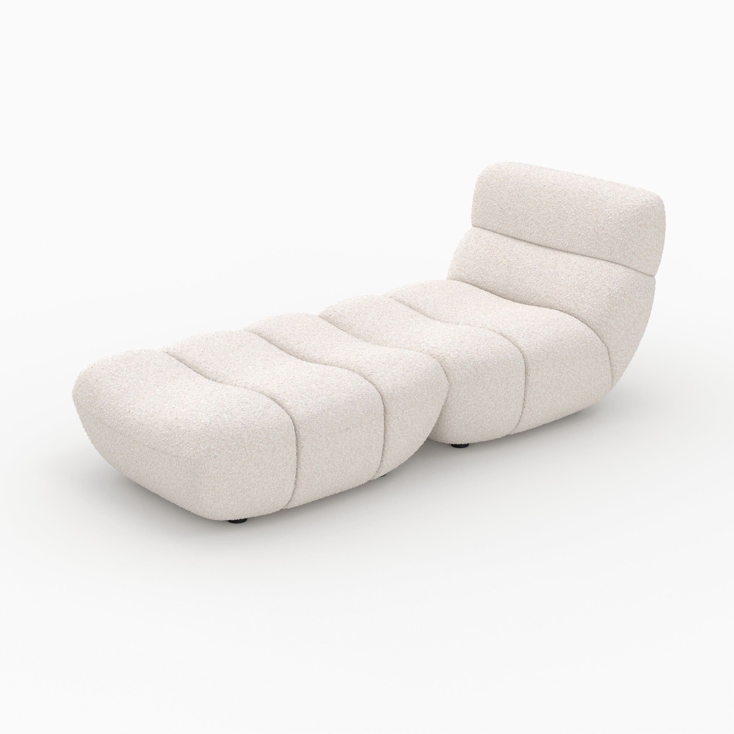 Teddy fauteuil pouf blanc tissu bouclé ensemble