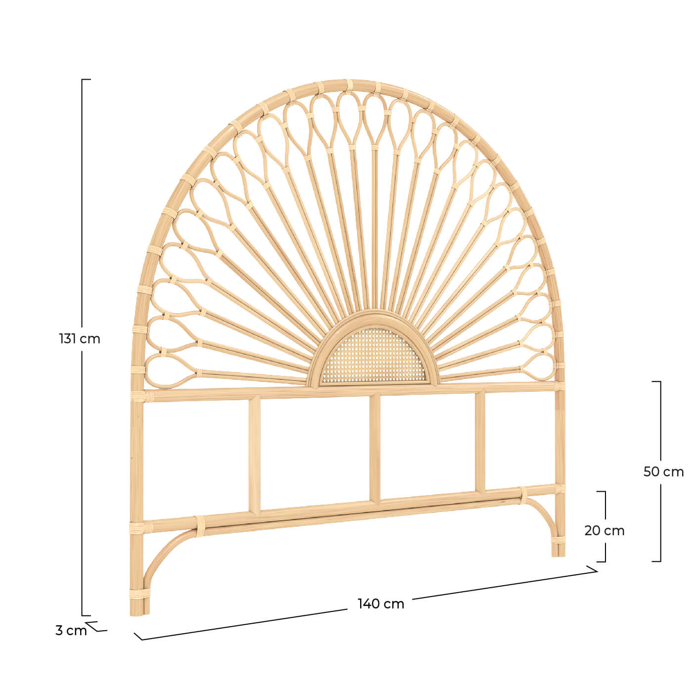testiera in rattan naturale 140 cm alan