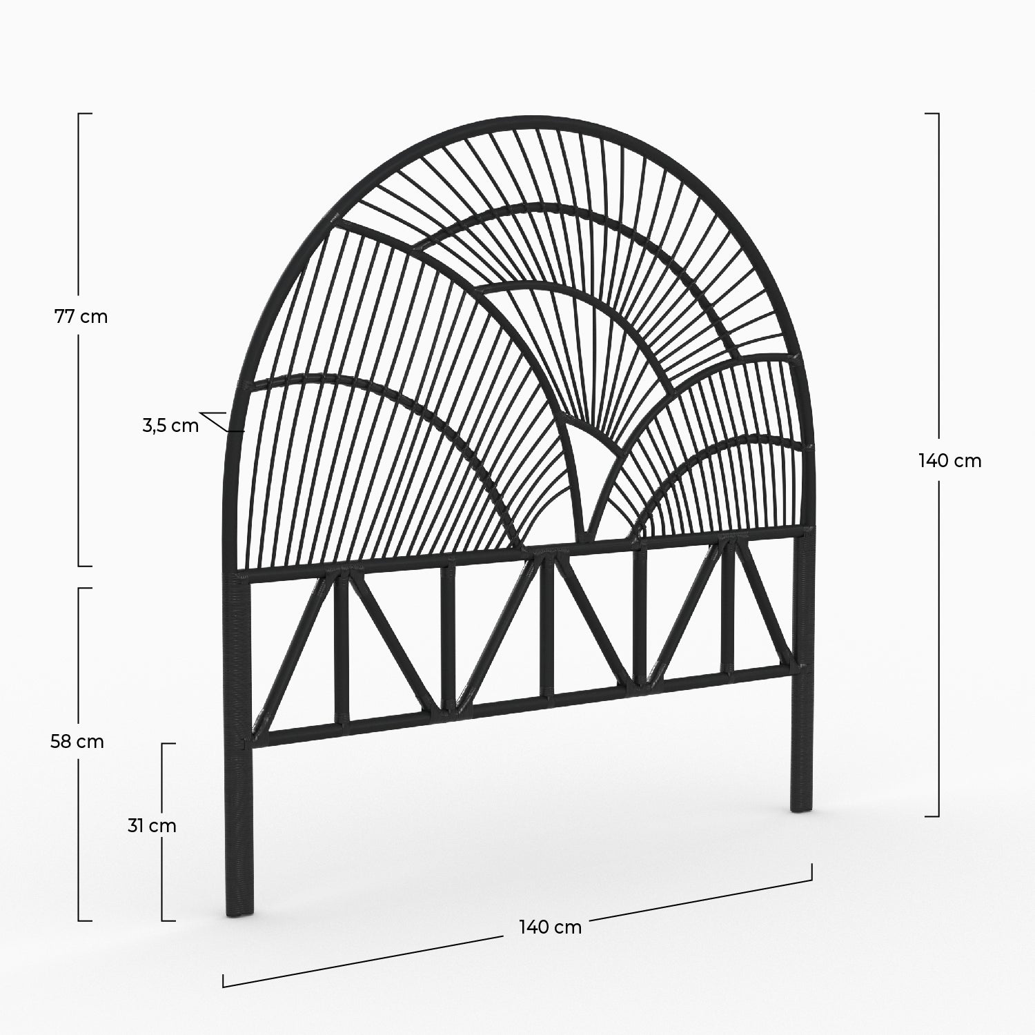 testa di letto in rattan nero 140 cm selene
