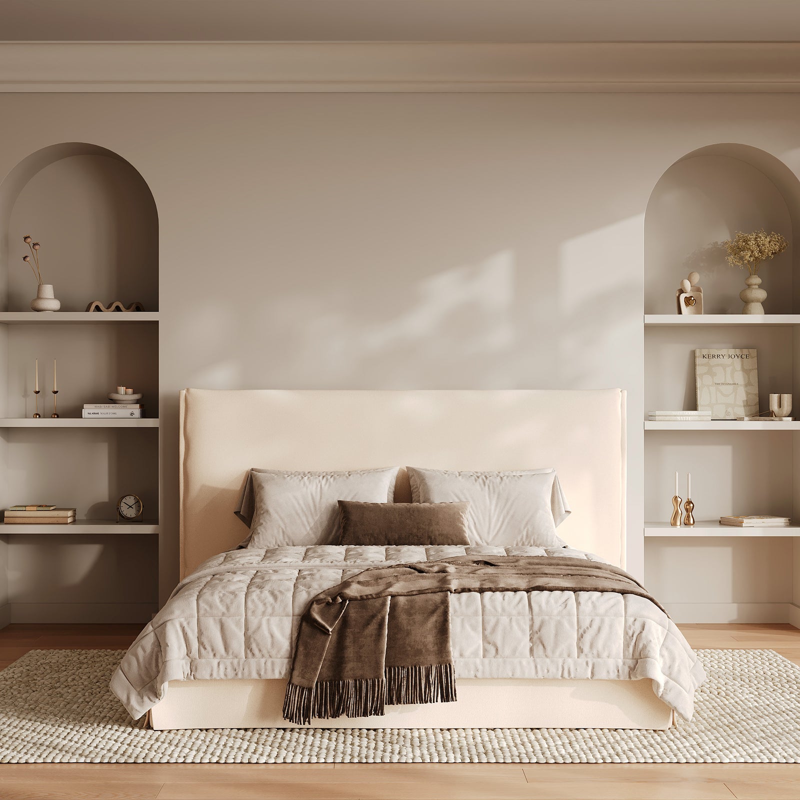 Tête de lit en tissu blanc 2 personnes