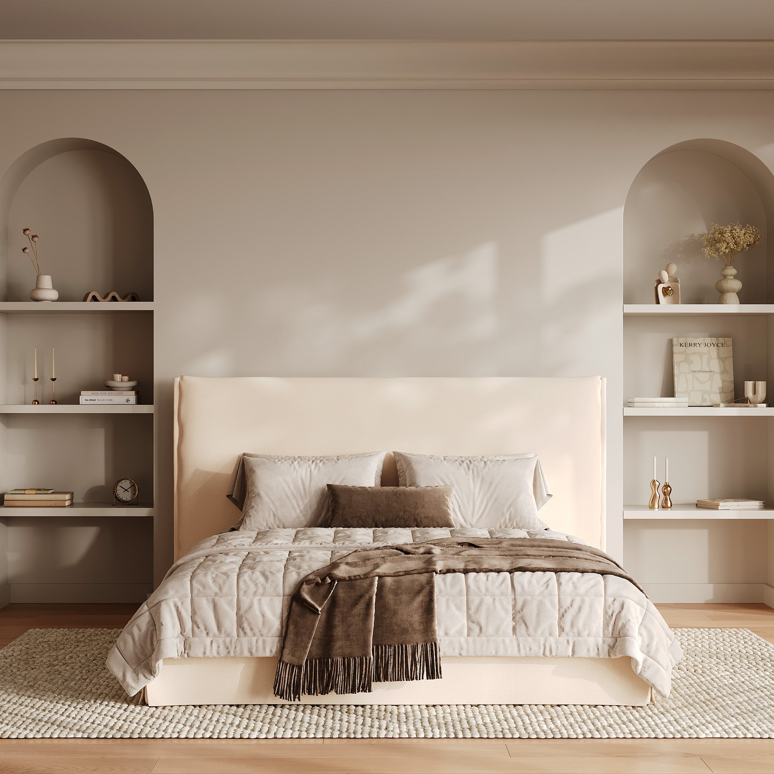 Tête de lit en tissu blanc 2 personnes