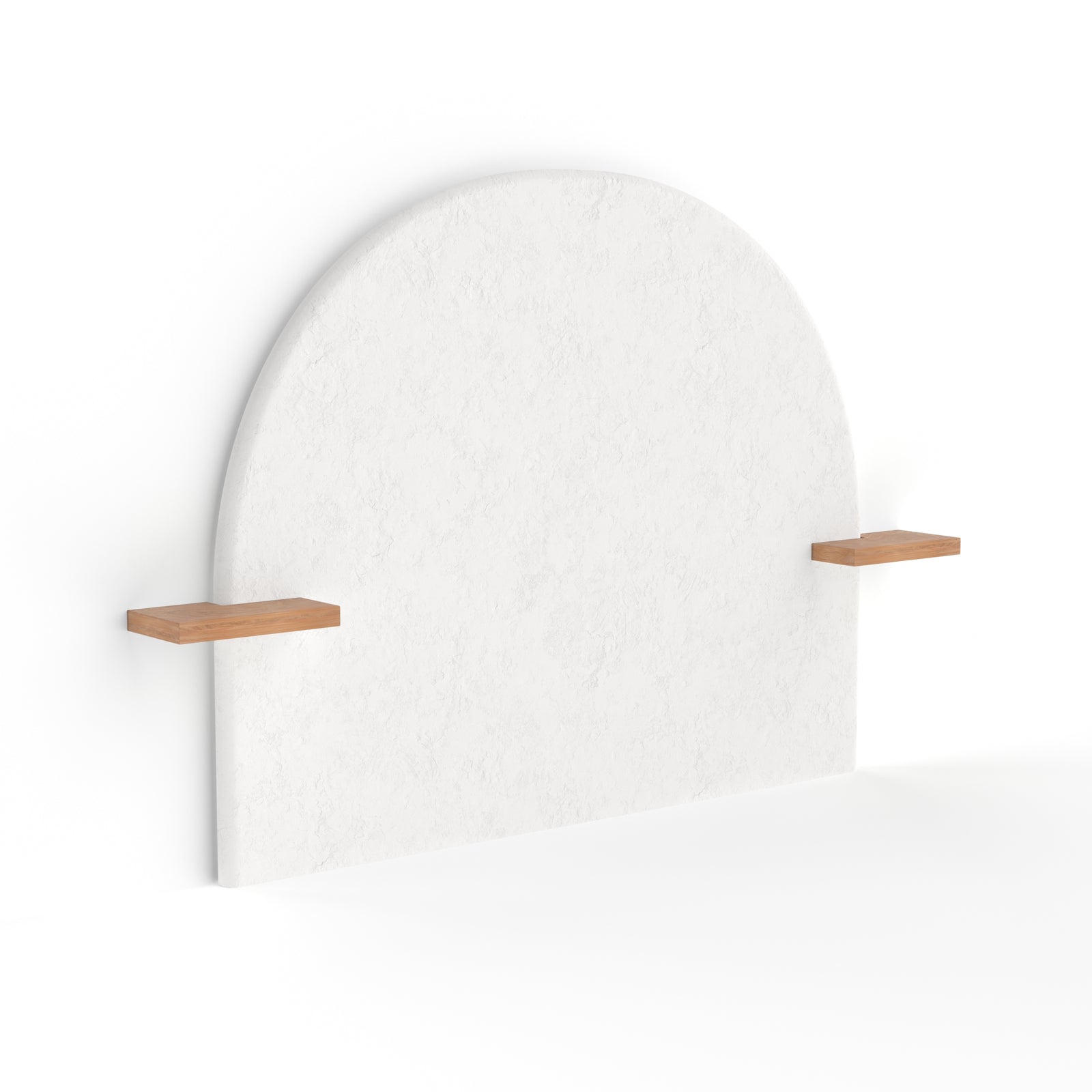 Tête de lit Fira plâtre blanc cassé 140cm arche grecque tablettes acacia