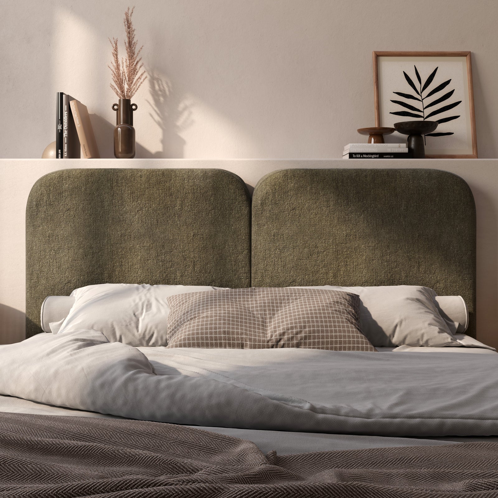 Tête de lit velours vert foncé kaki 160 cm