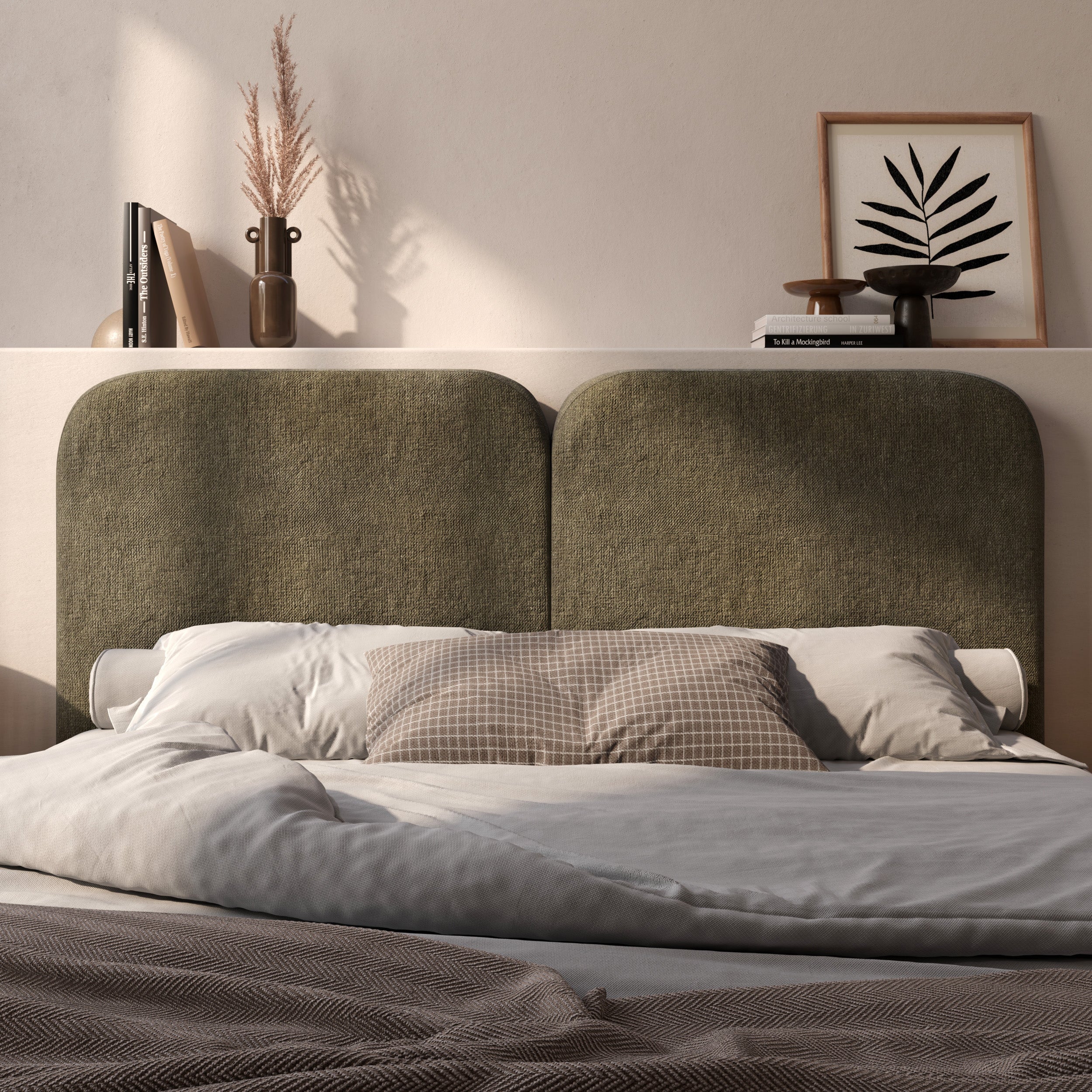 Tête de lit velours vert foncé kaki 160 cm