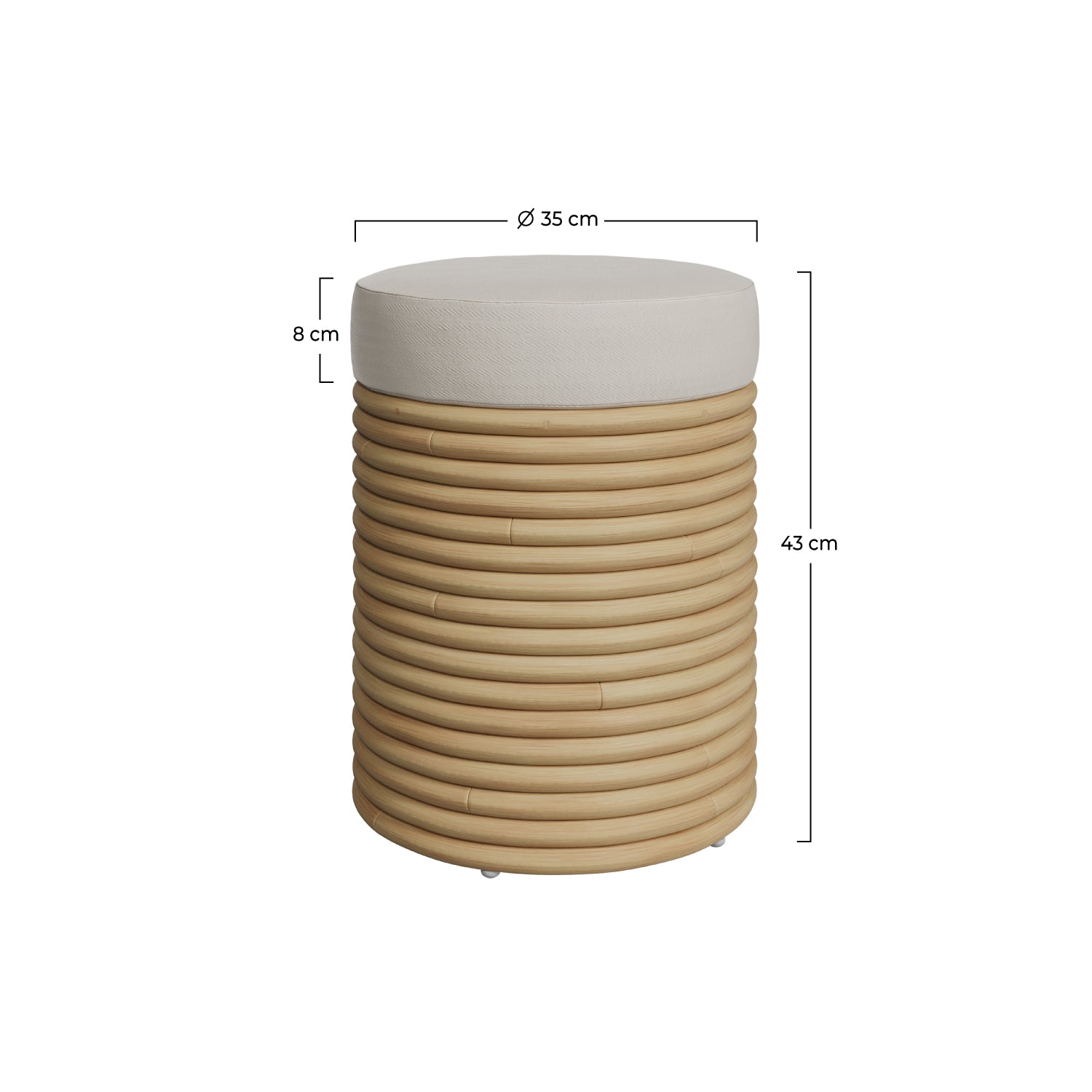 thea sgabello in rattan e tessuto crema altezza 45 cm