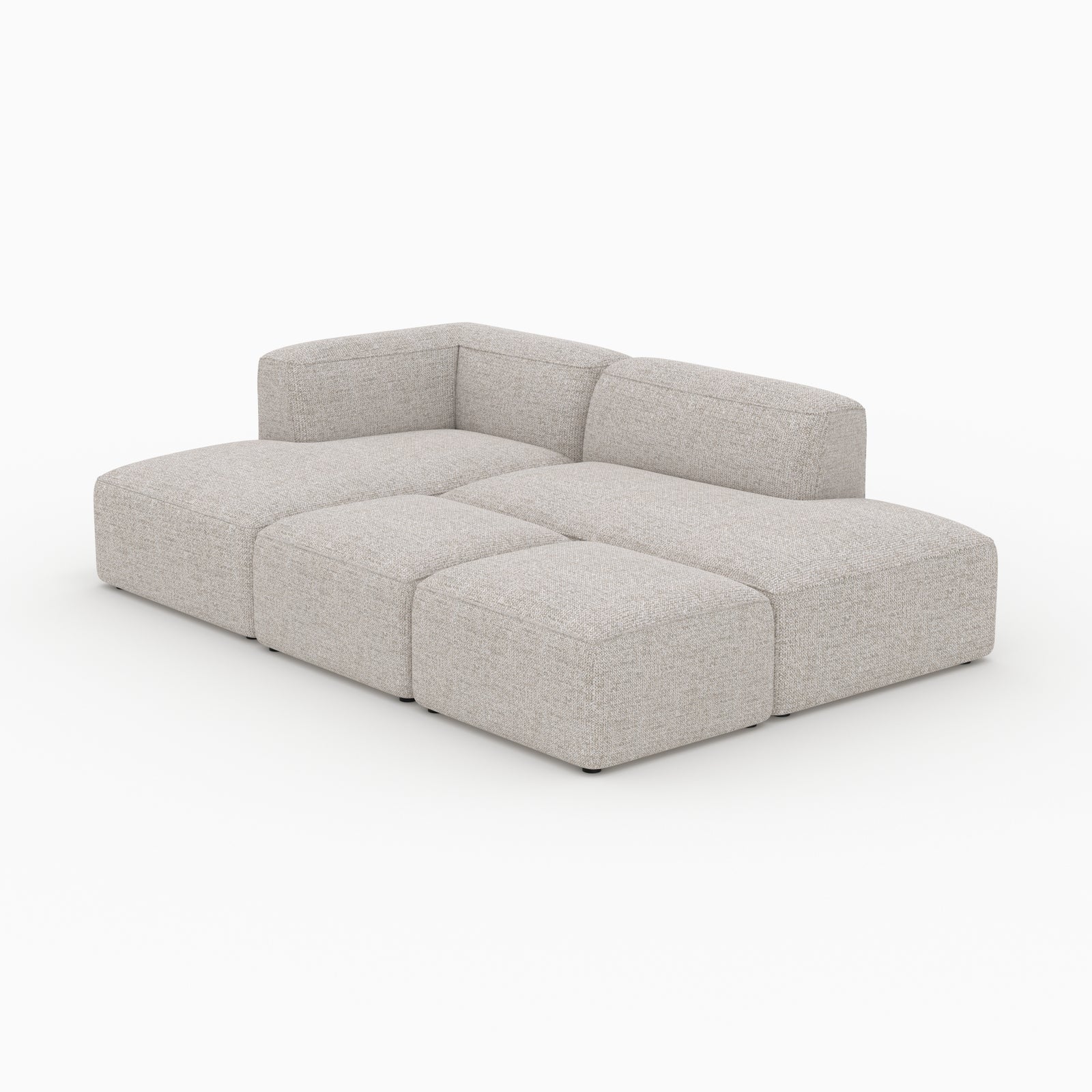 Tissu beige canapé modulable Hestia angle gauche 2 poufs