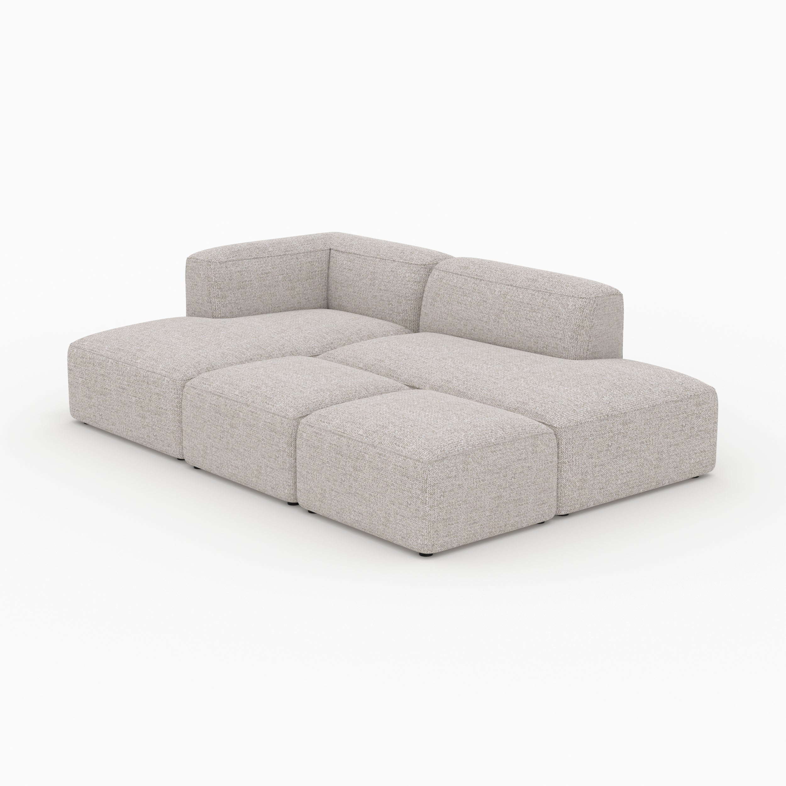 Tissu beige canapé modulable Hestia angle gauche 2 poufs