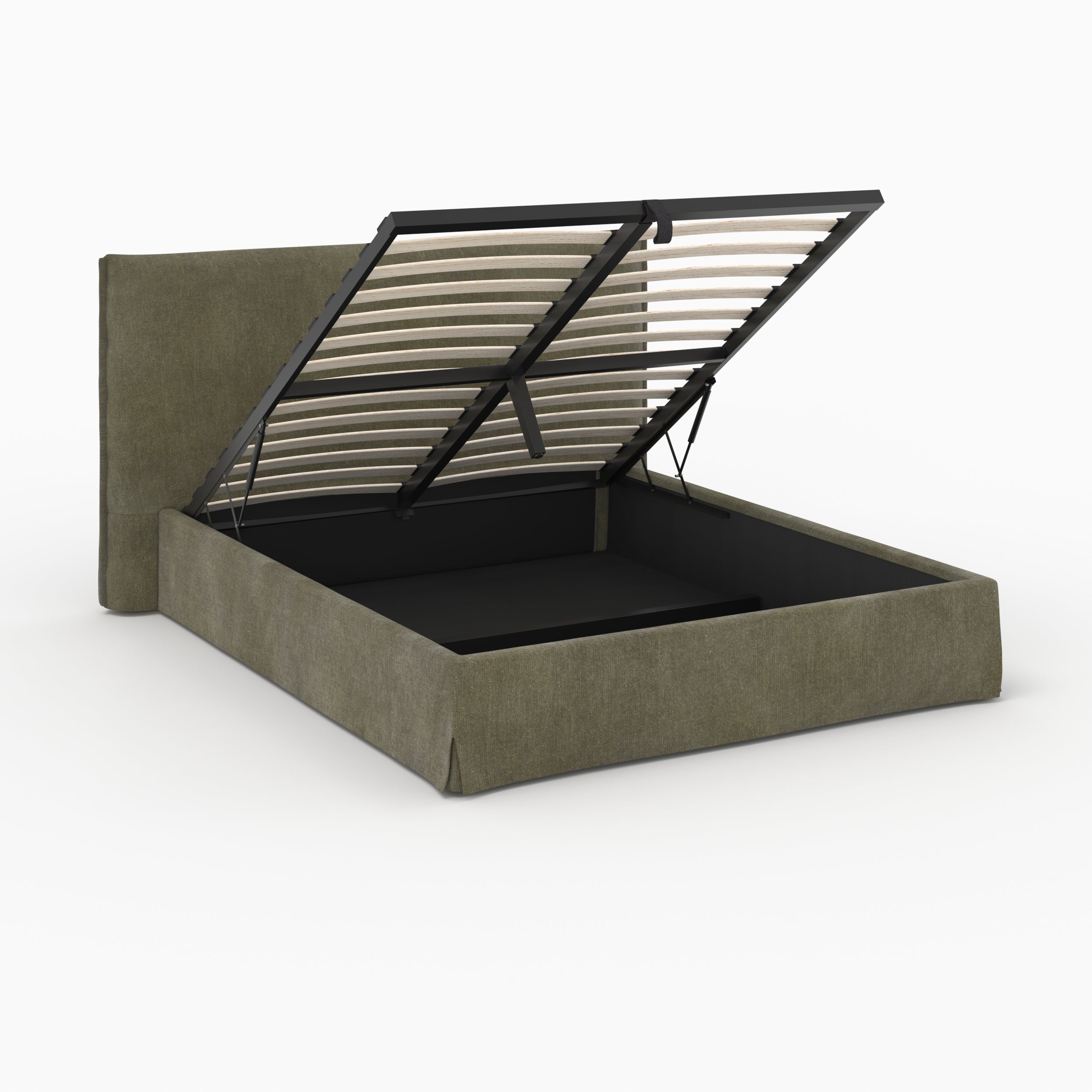 Tissu vert olive Safia lit 160x200cm avec coffre double