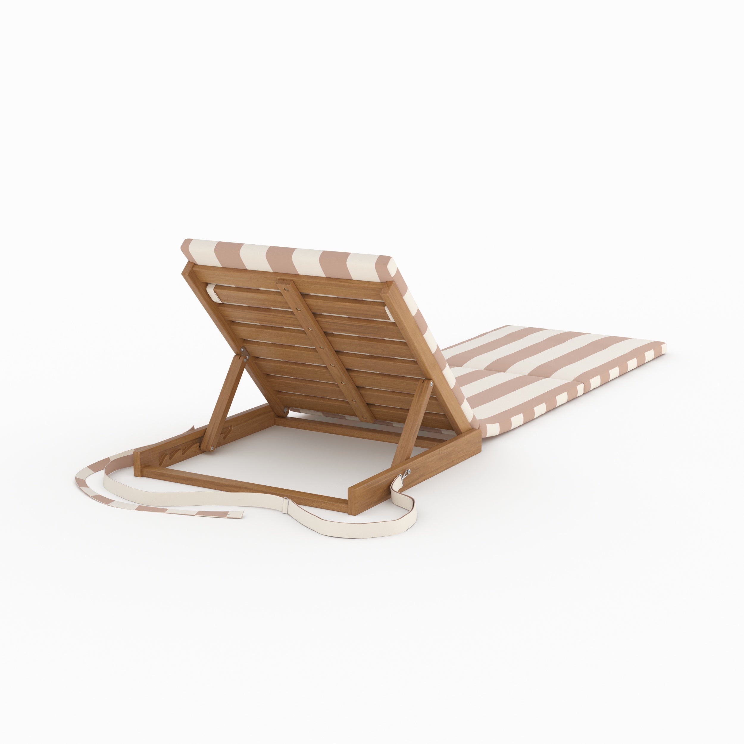 Transat plage pliable balabac tissu rayé taupe écru vue arrière perspective