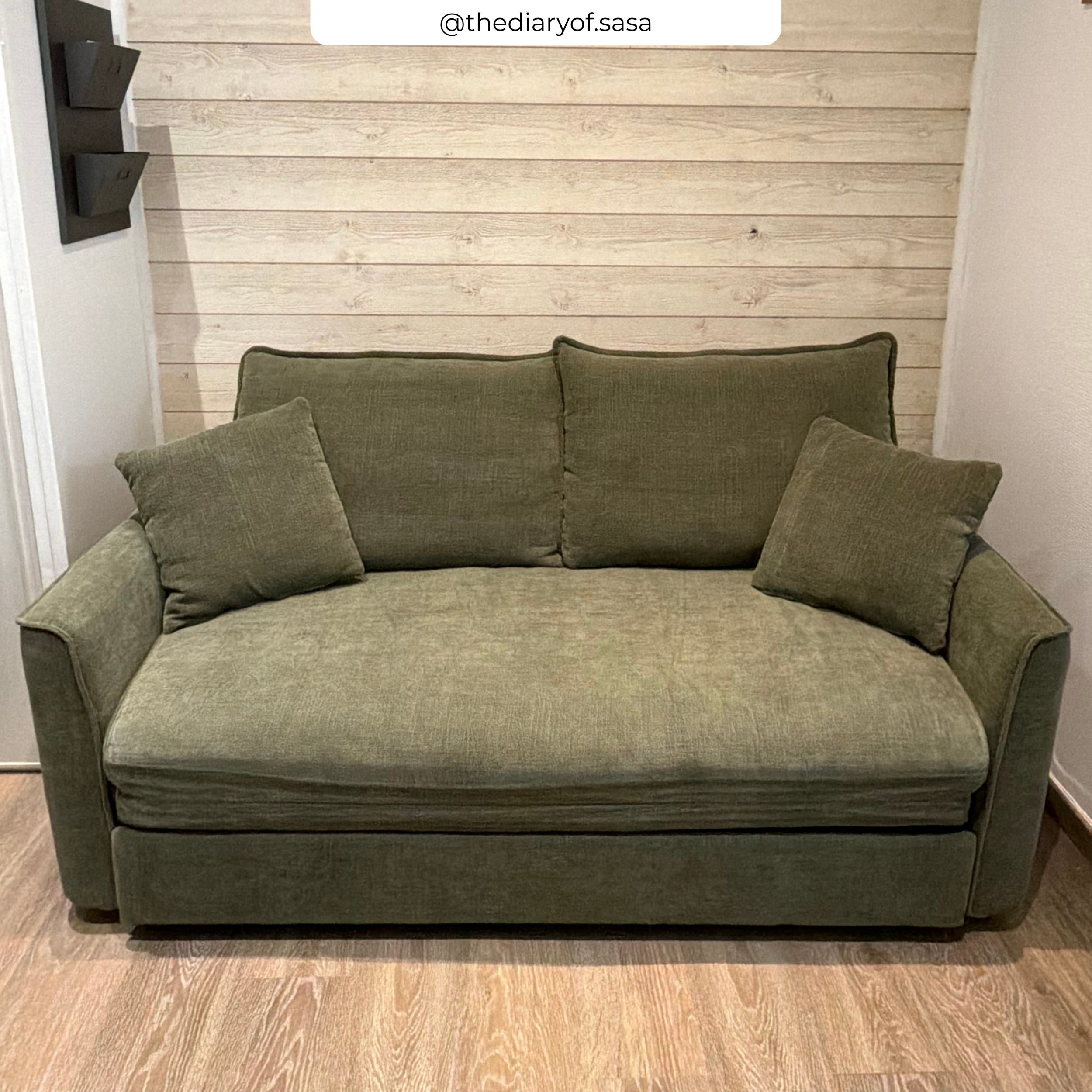 Canapé convertible 2 places Olympe en tissu texturé vert kaki