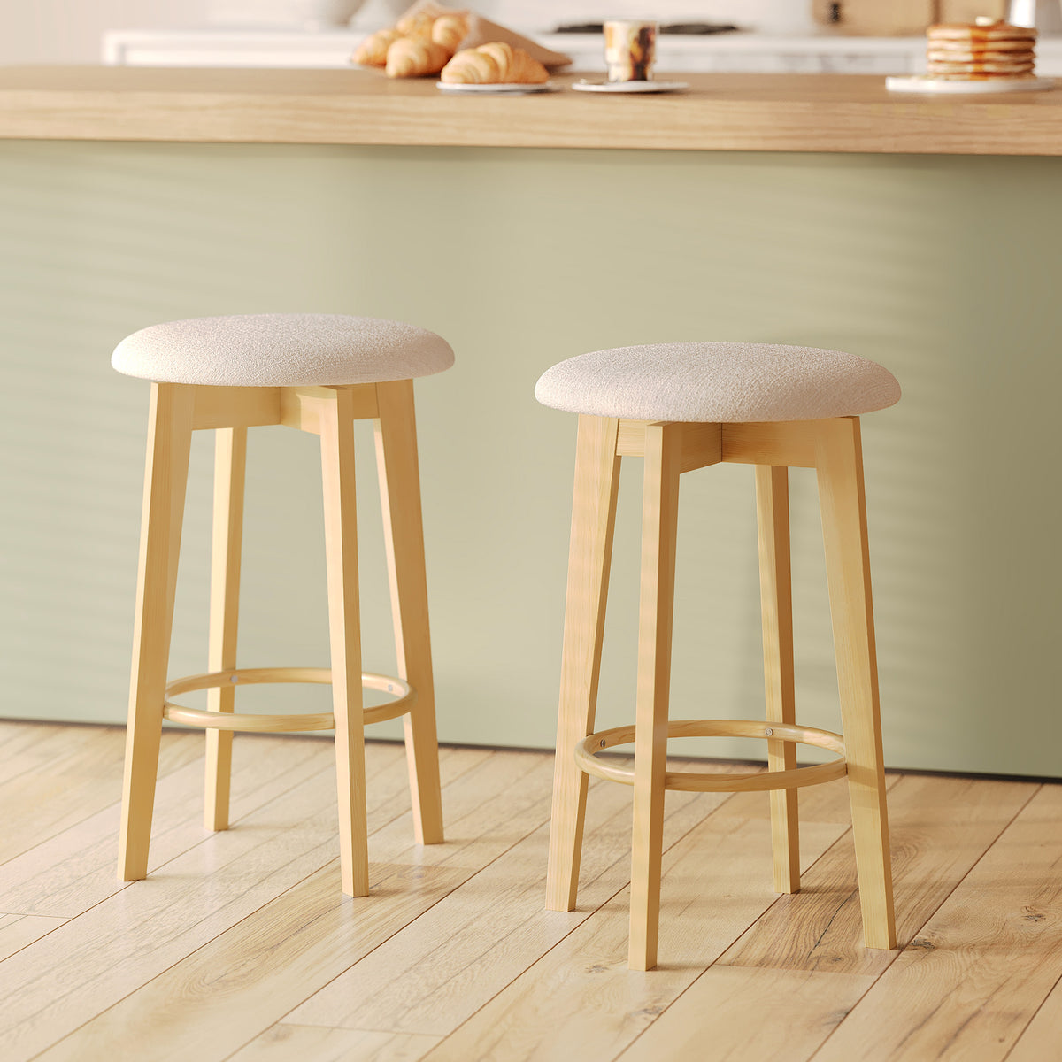 Barhocker Vahina beige und helles Holz 66 cm (Set von 2) – Maison Pavane