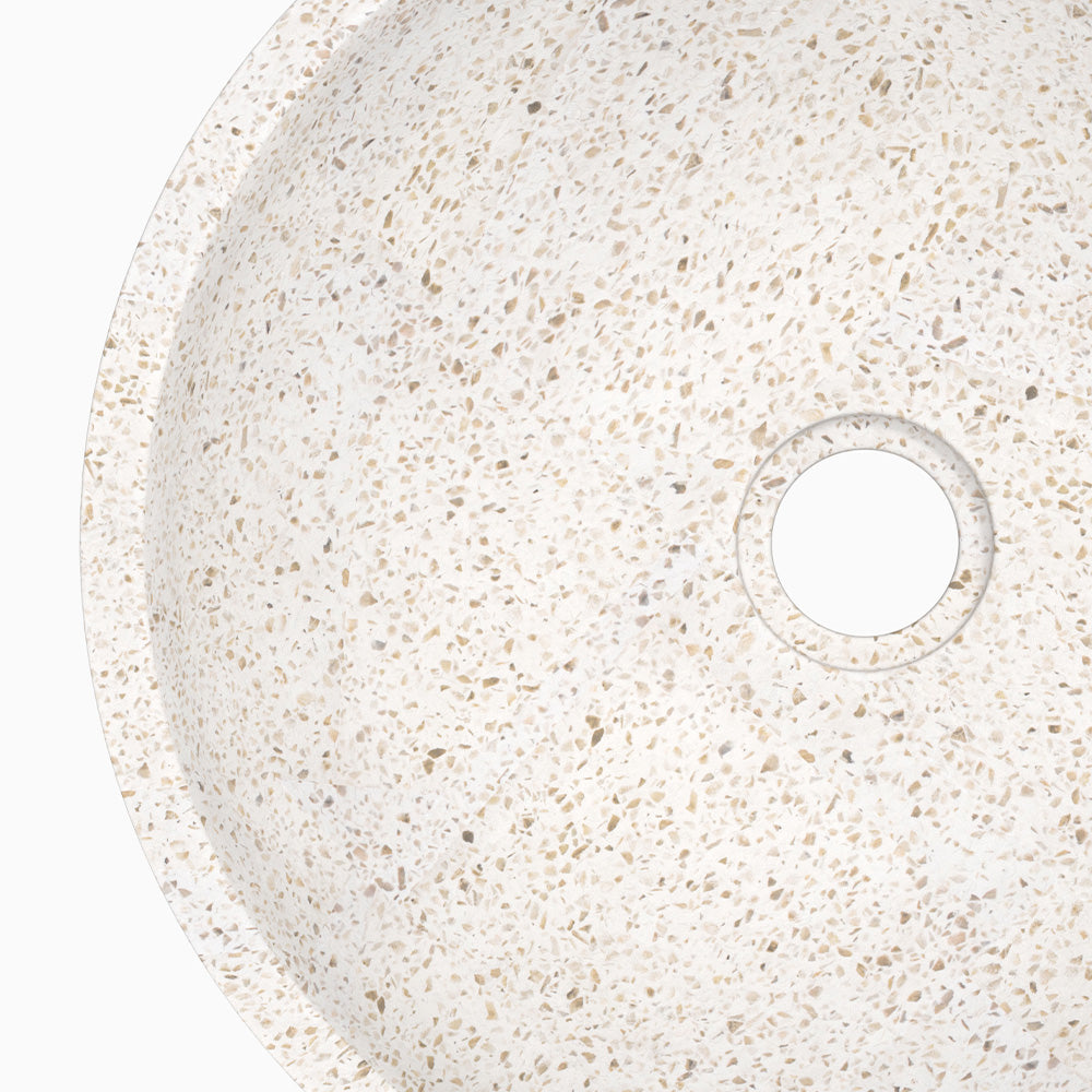 vasca rotonda lysea terrazzo bianco maculato appuntamento deco