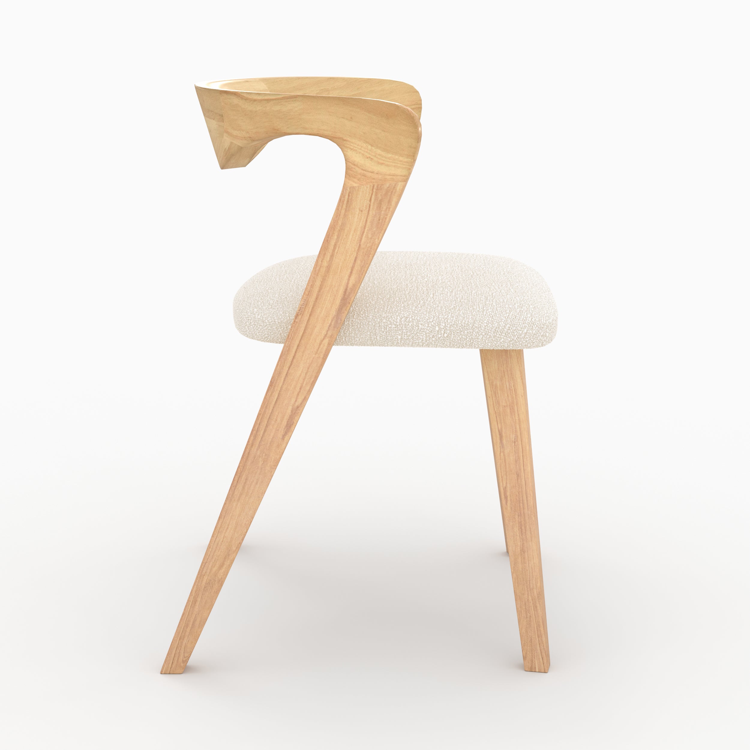vega sedia in legno di hevea chiaro e tessuto bouclé crema