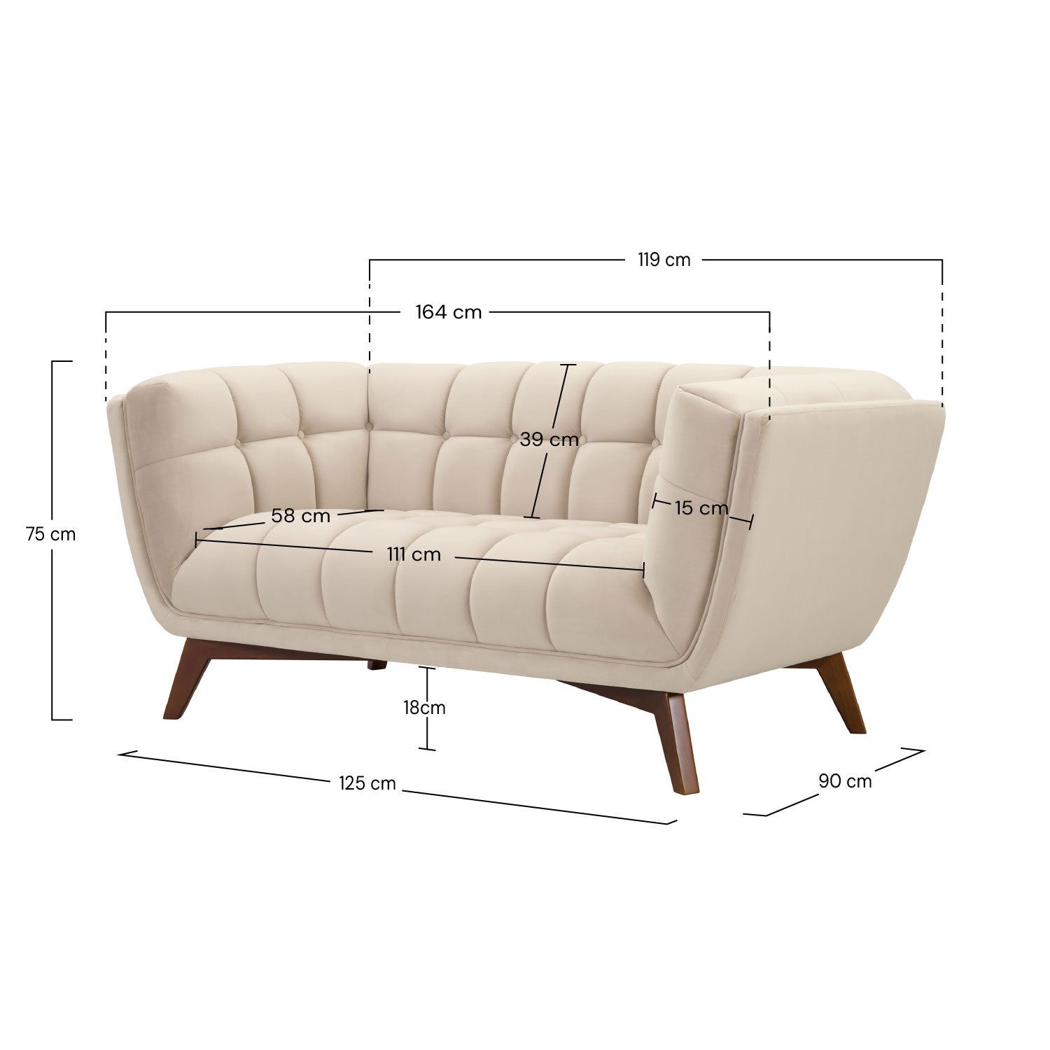 Velours beige canapé 2 personnes Mona