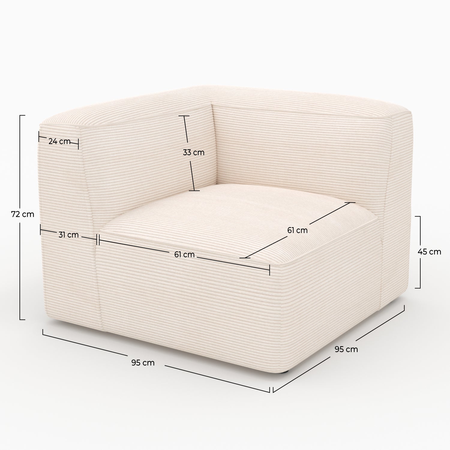 Velours cassé blanc Mina canapé angle gauche style cocooning