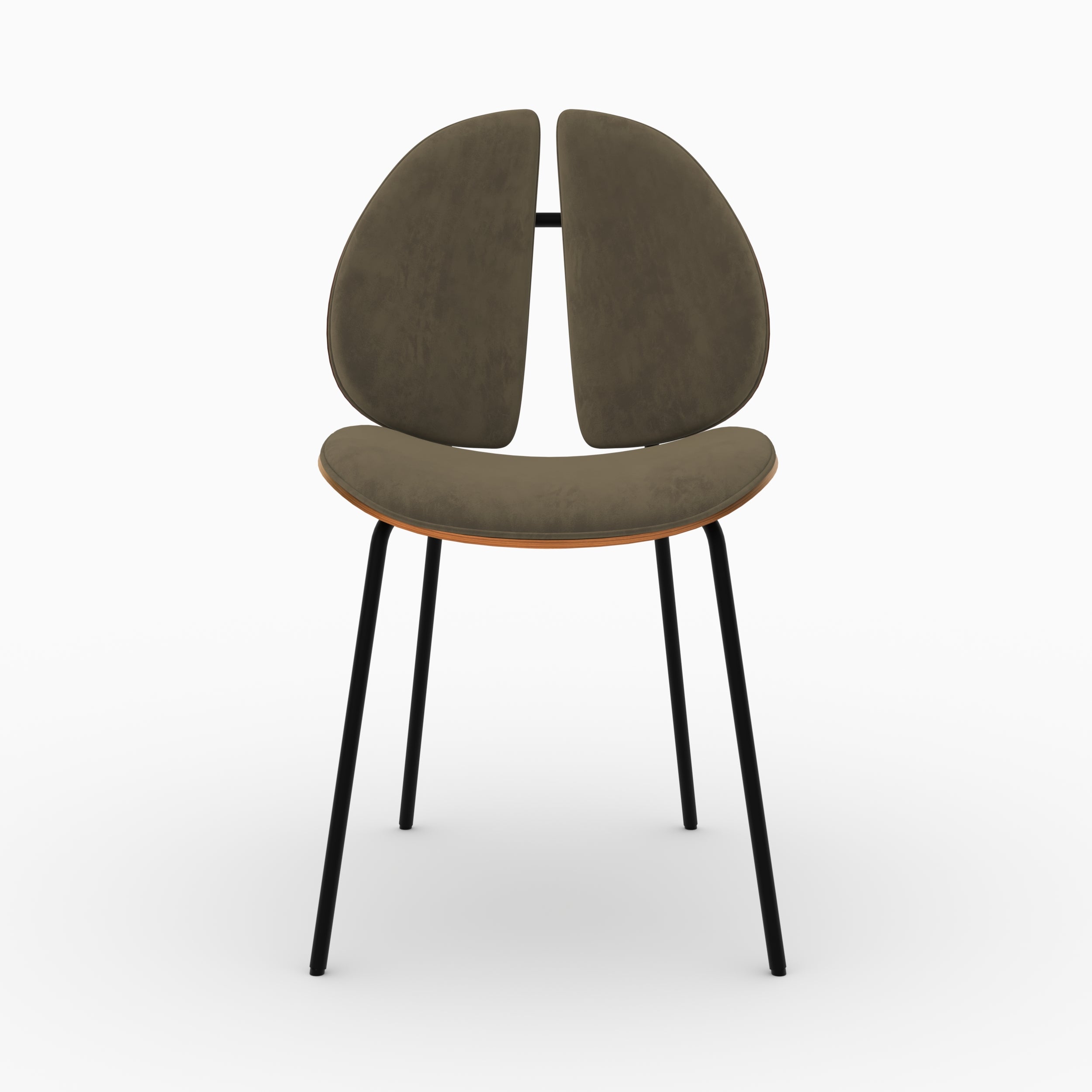 Velours kaki chaise Coccinelle bois noyer