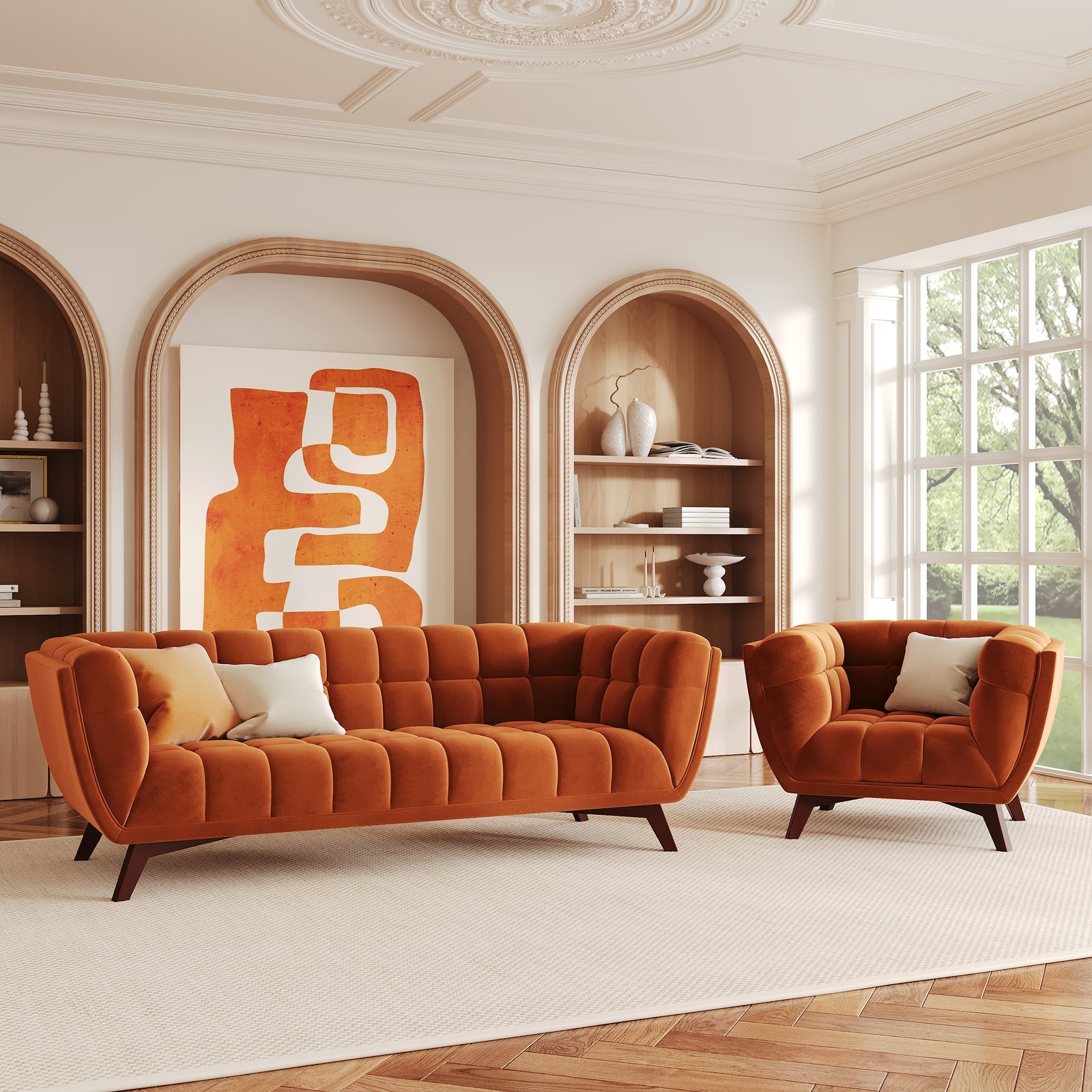 velours orange fauteuil mona terracotte