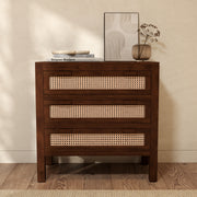 vintage commode bois fonce et cannage