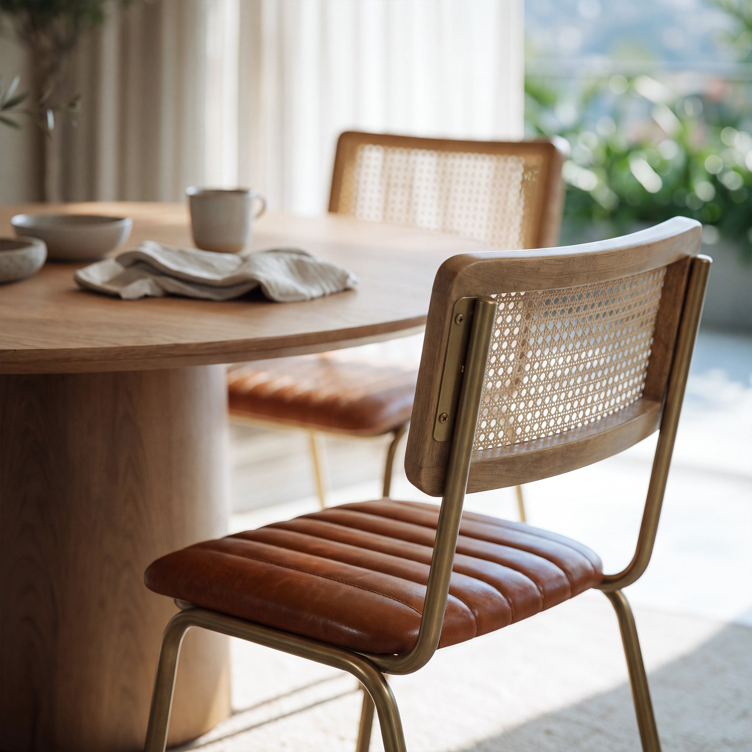 Lot de 2 chaises Arsène en cannage et cuir marron