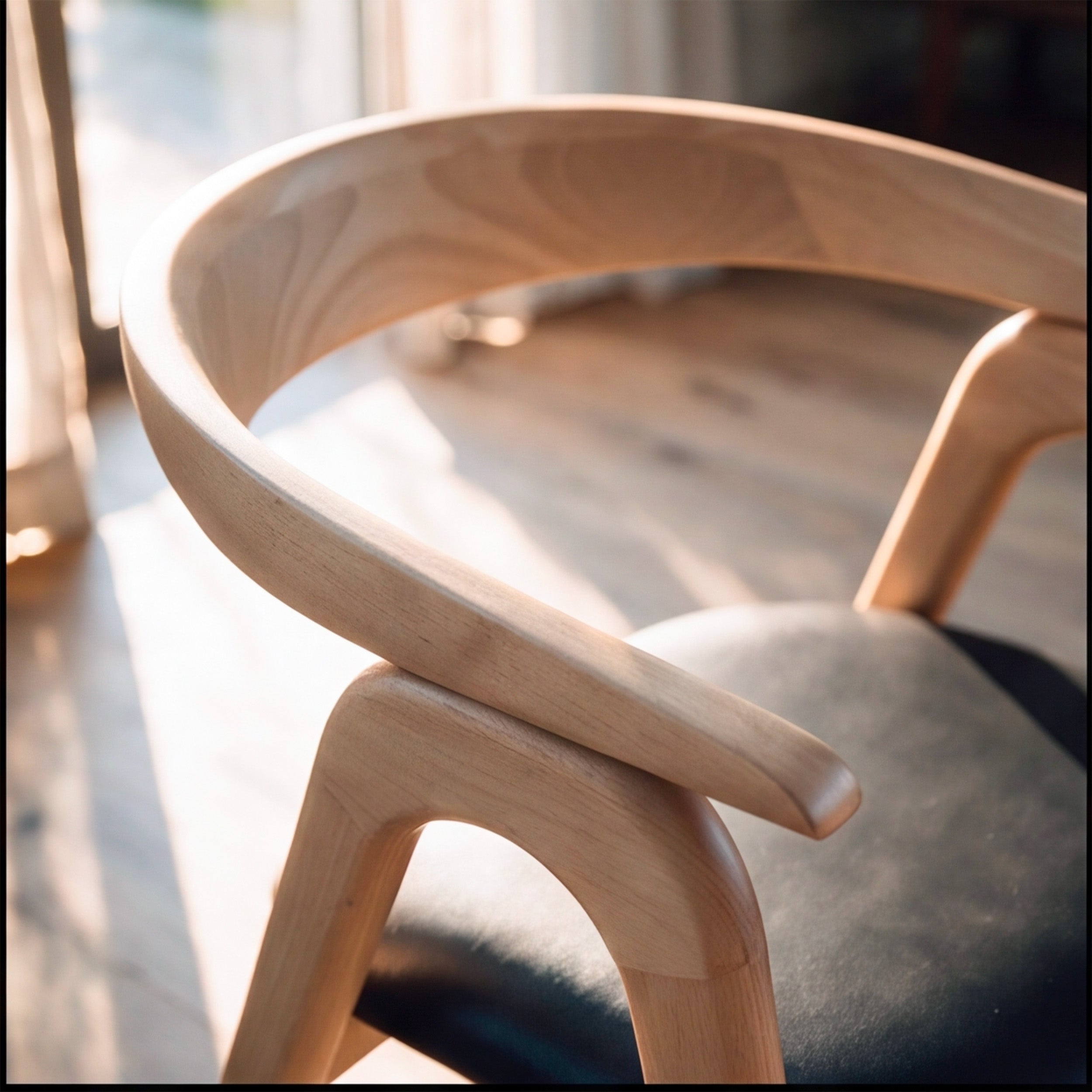 Chaise Hawa en bois d'hévéa blond et cuir synthétique noir