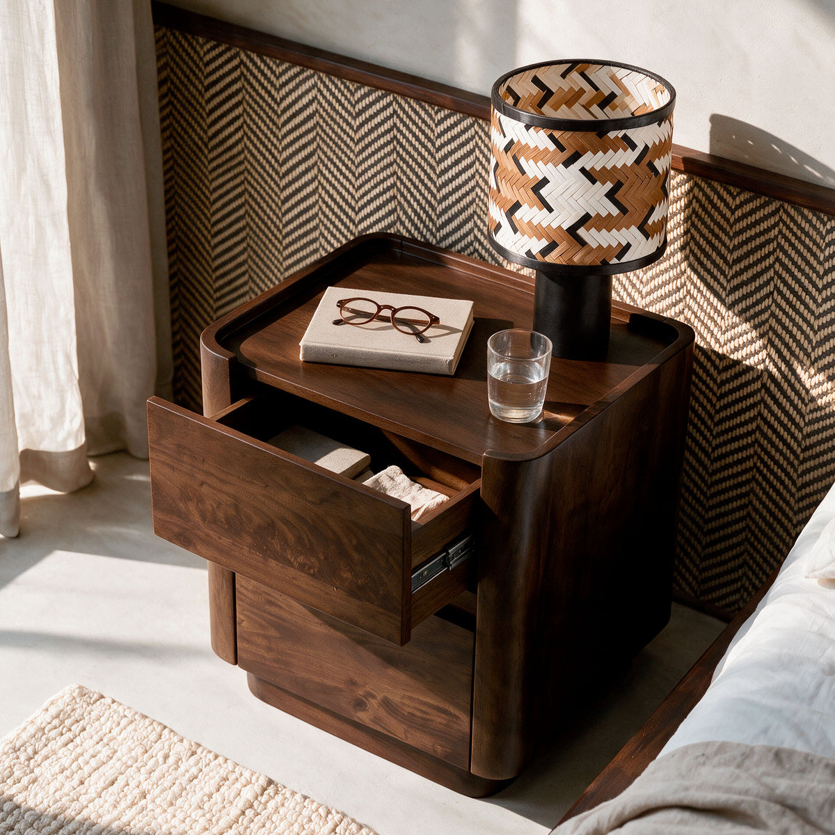 Aldo bedside table in walnut mango wood