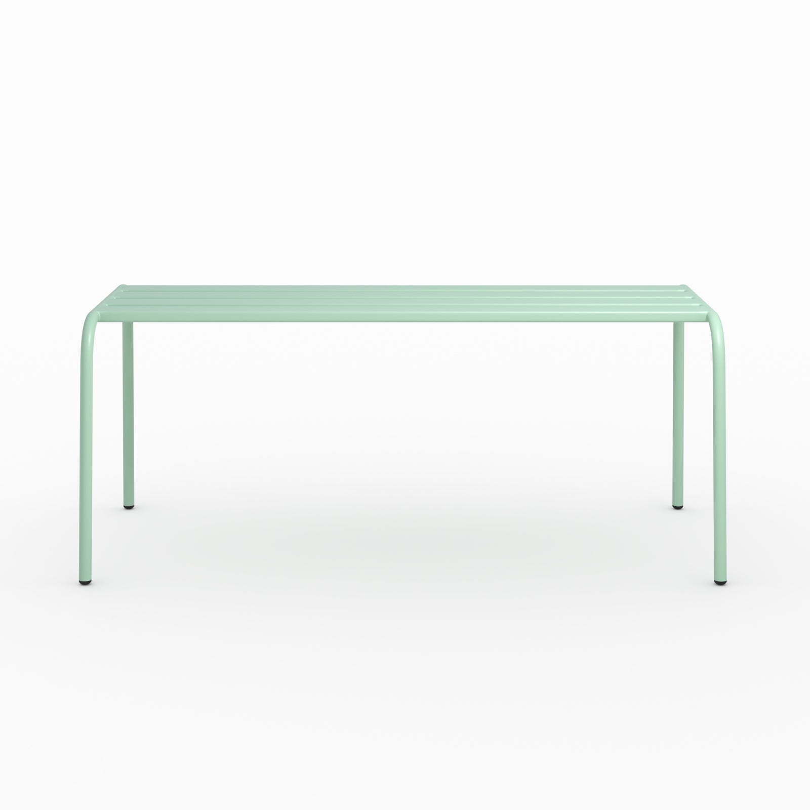 Vue ensemble banc de jardin Yumi en métal vert clair 2 personnes