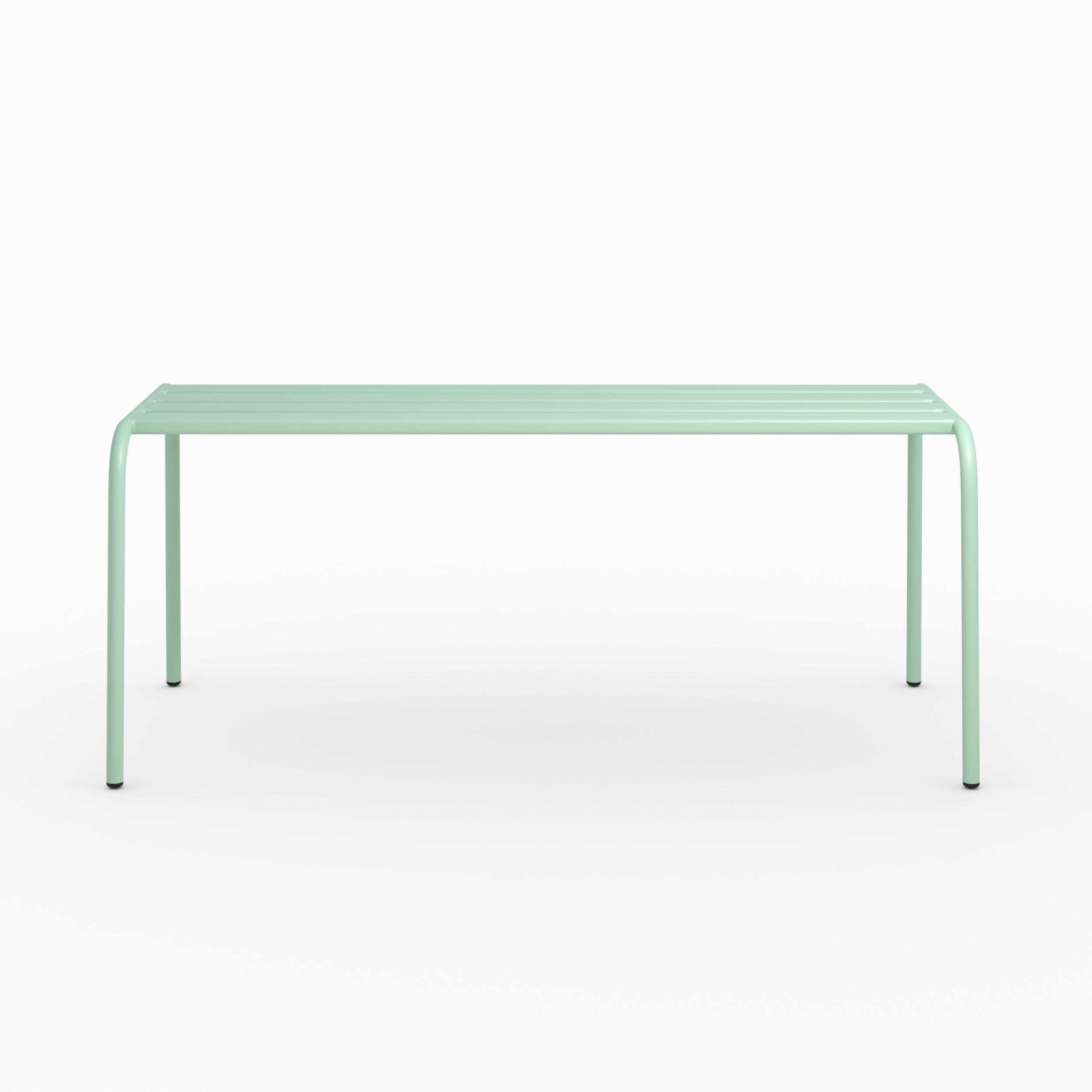 Vue ensemble banc de jardin Yumi en métal vert clair 2 personnes