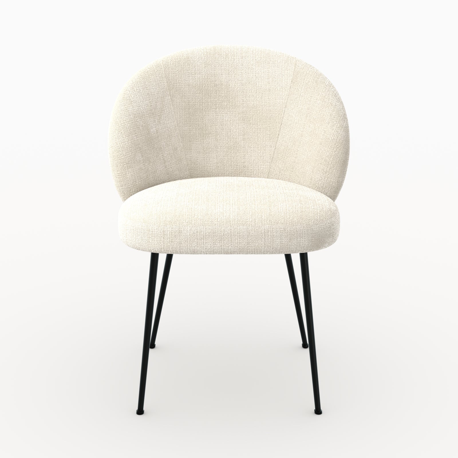 Vue ensemble chaise Bloomy en velours chenille écru et métal noir