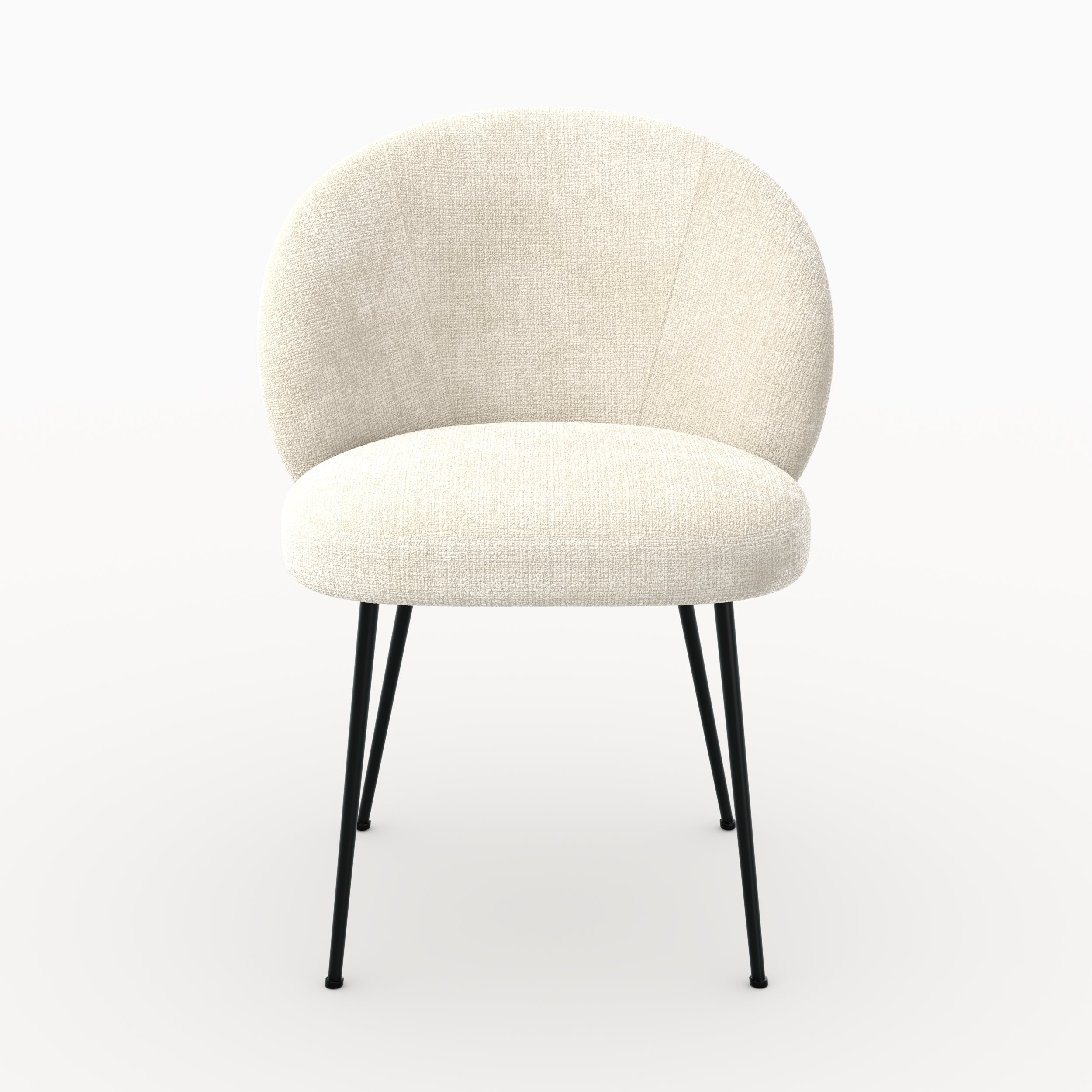 Vue ensemble chaise Bloomy en velours chenille écru et métal noir