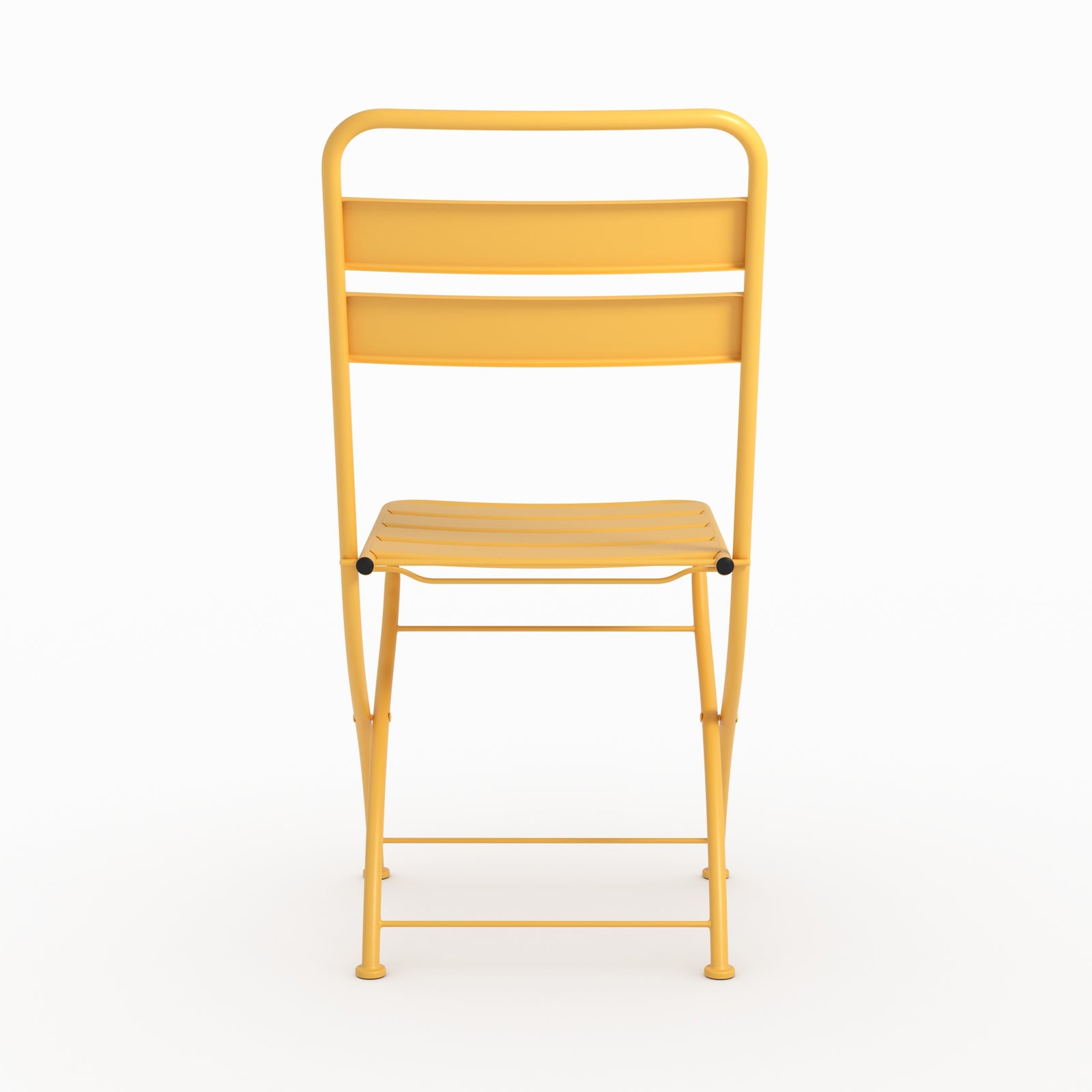Vue ensemble lot de 2 chaises de jardin Yumi en métal jaune beurre pliantes