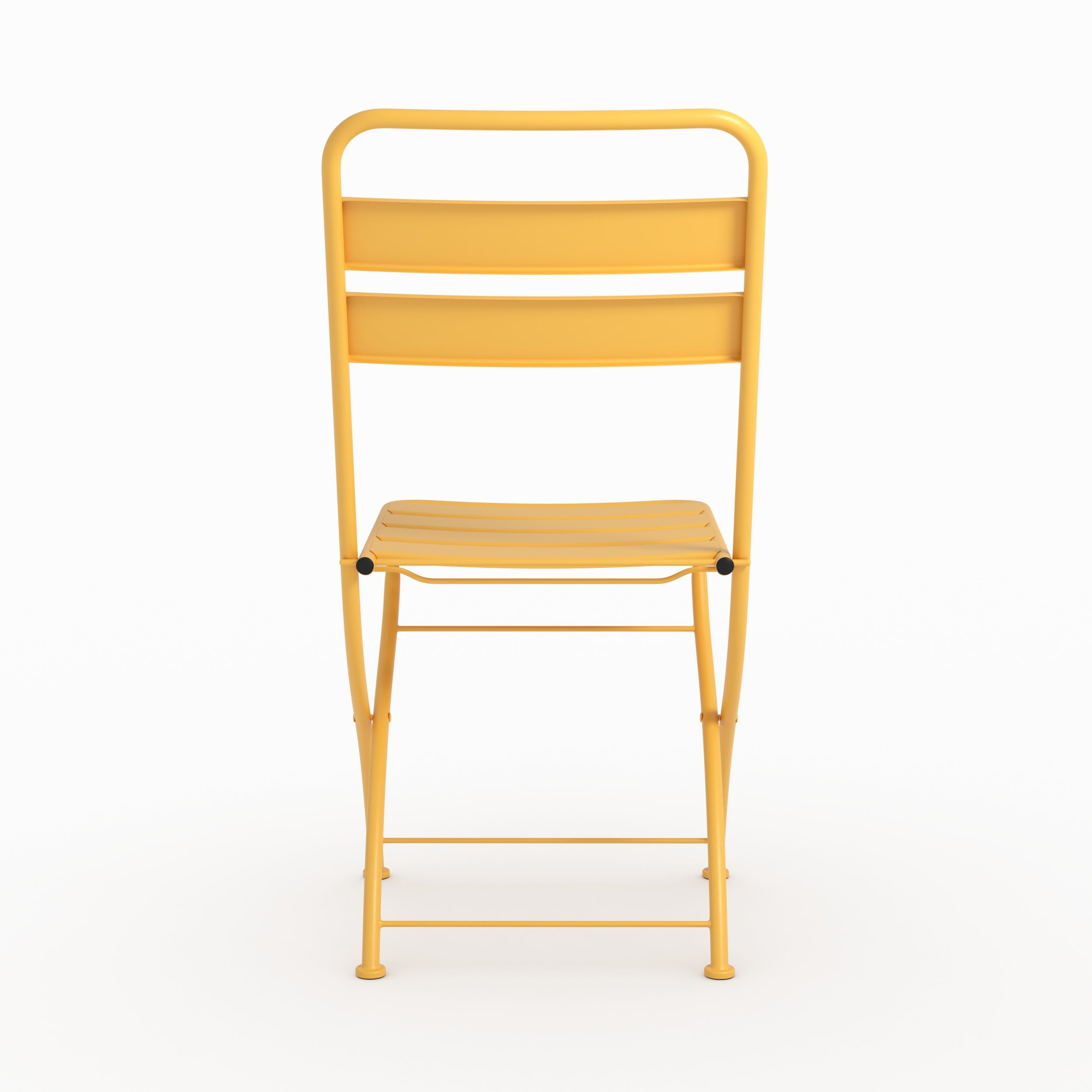 Vue ensemble lot de 2 chaises de jardin Yumi en métal jaune beurre pliantes