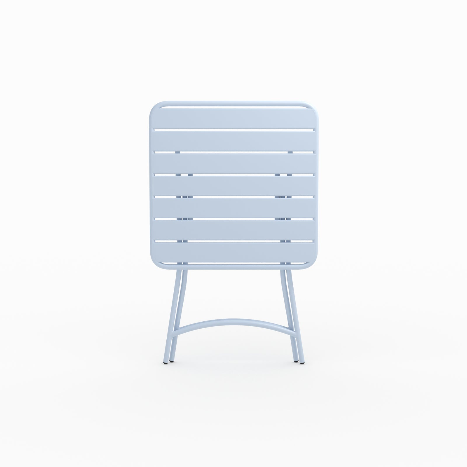 Vue ensemble table de jardin Yumi pliante en métal bleu pastel 2 personnes