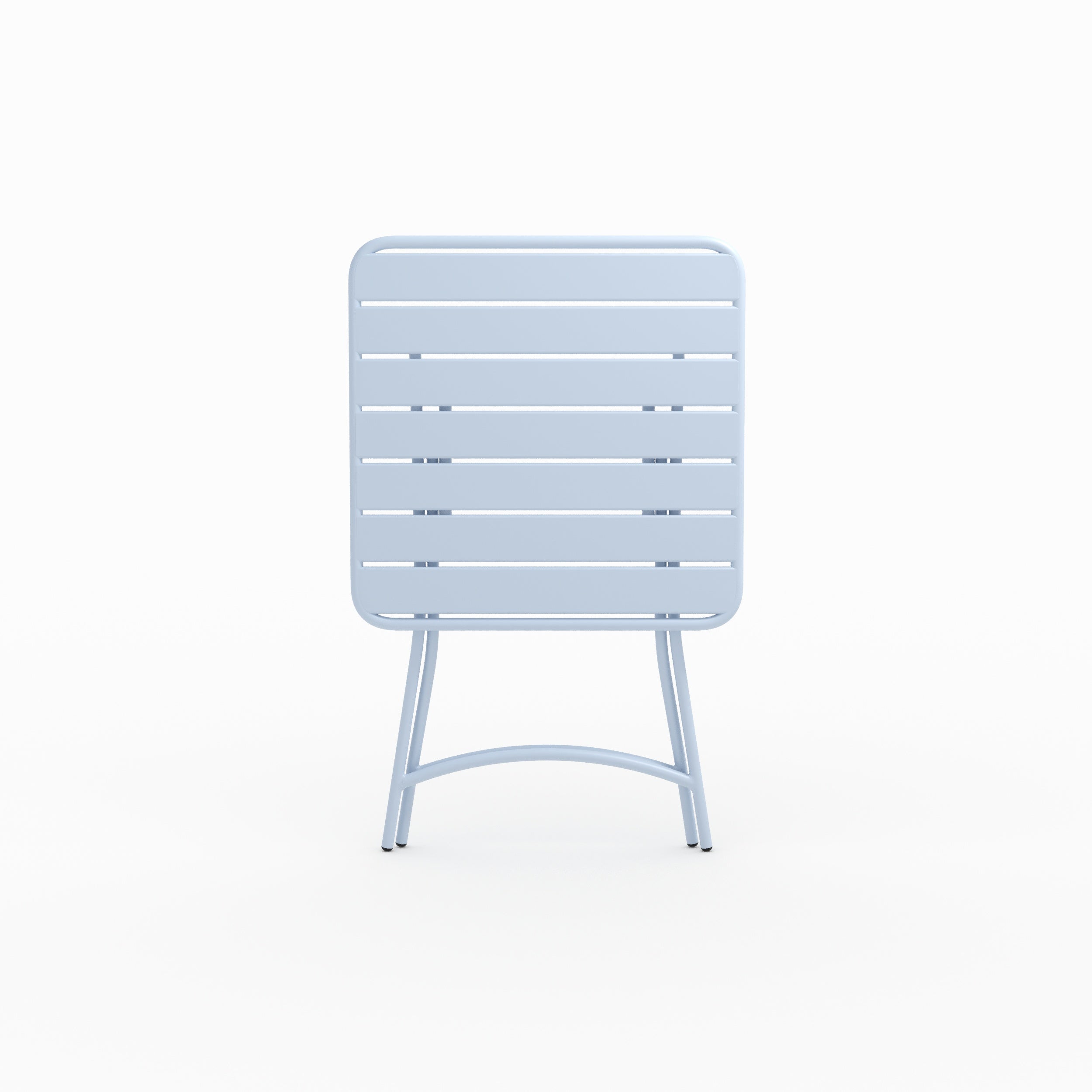 Vue ensemble table de jardin Yumi pliante en métal bleu pastel 2 personnes